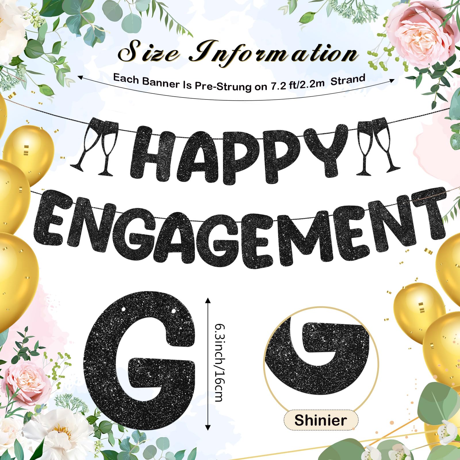 Breling Pre Strung Happy Engagement Banner Glitter Engagement Party Decorations for Congratulations Engaged Wedding Shower Signs