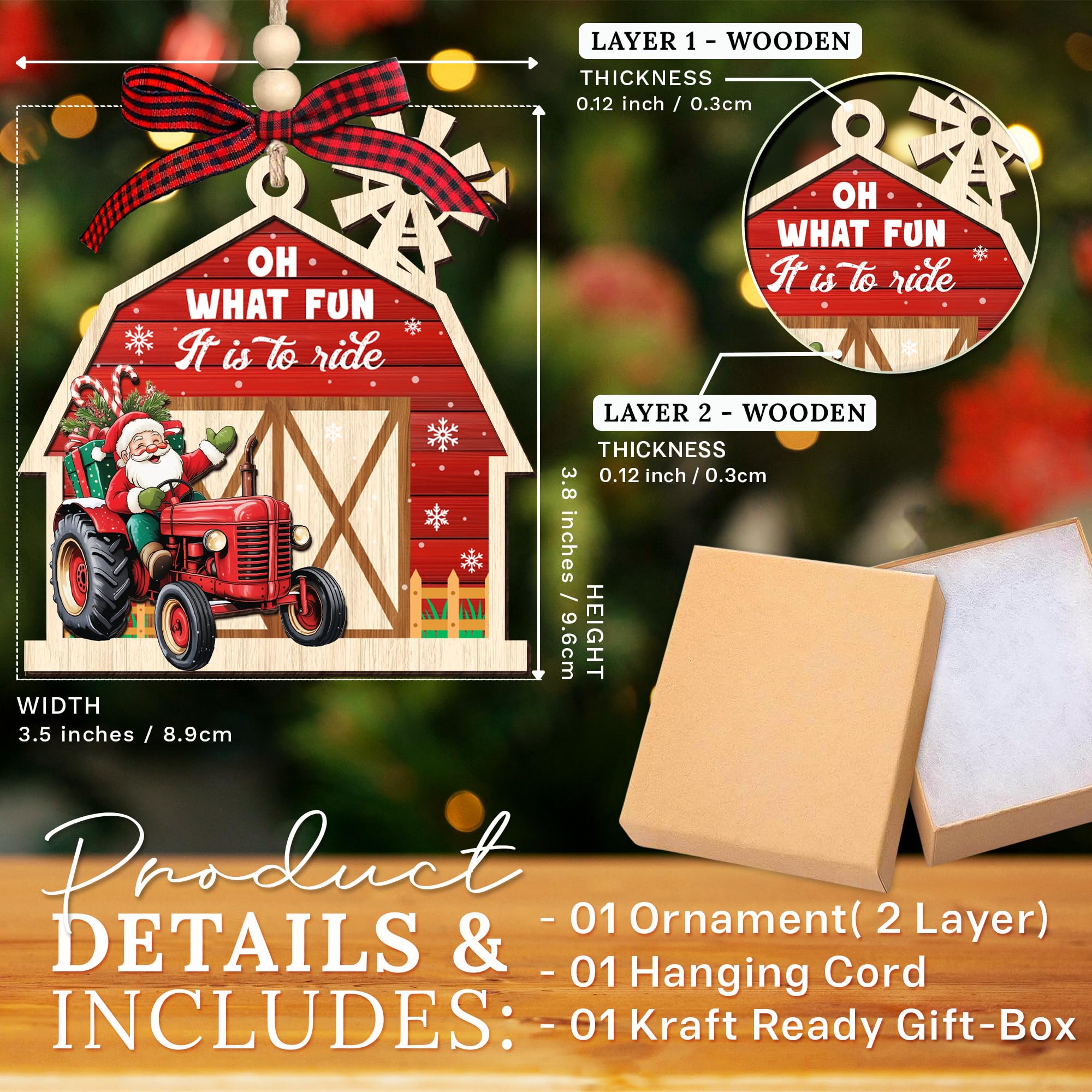 HEXMOZ Farm Christmas Ornaments - Tractor Ornaments for Christmas Tree - Ranch Ornament - Farmer Gifts for Women, Men - Farmhous