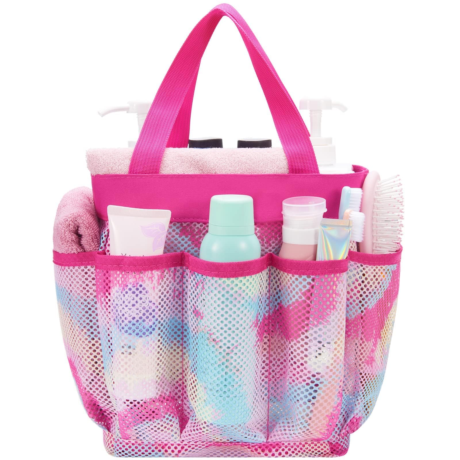 Mesh Shower Bag For Dorm Room - 9    X 9    X 9.5    Toiletry Shower Caddy For Women Students Tie Dyed Pattern Shower Tote Large