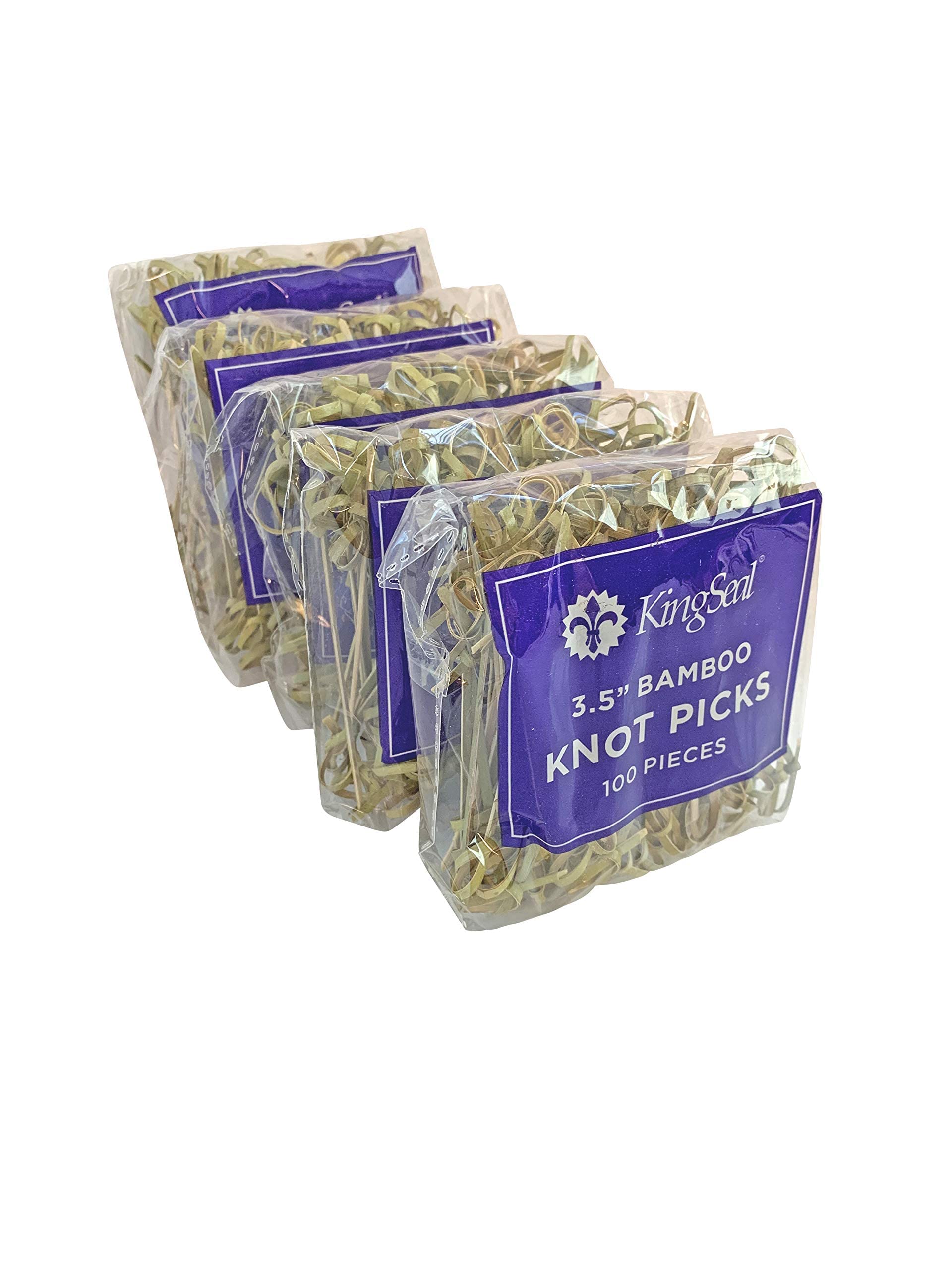 Kingseal Bamboo Wood Flower Knot Picks, Skewers, 3.5 Inches, Perfect For Cocktails And Appetizers - 5 Packs Of 100 Each (500 Cou