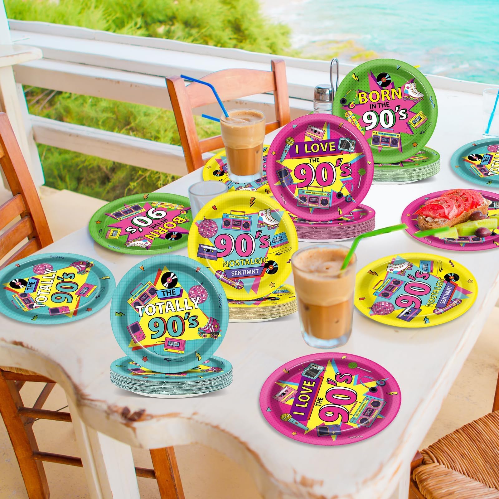Chunnin 48Pcs 90'S Birthday Party Paper Retro I Love The 90S Themed Party Supplies 7'' Back To The 1990'S Music Birthday Party D