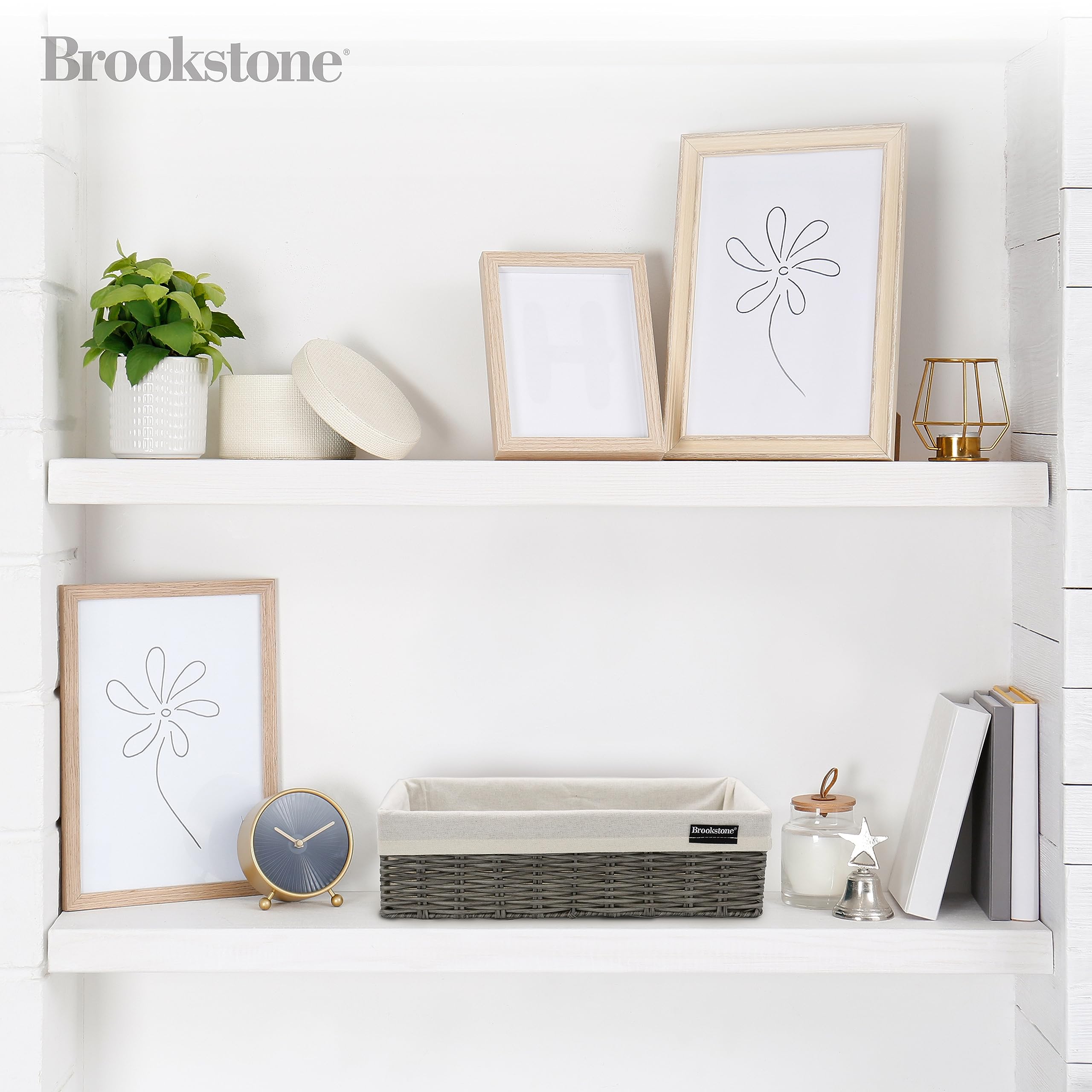 Brookstone [2 Pack Set] Wicker Storage Basket, Boho Organization And Storage Container, Decorative Shelf Bin, Over The Toilet Pa