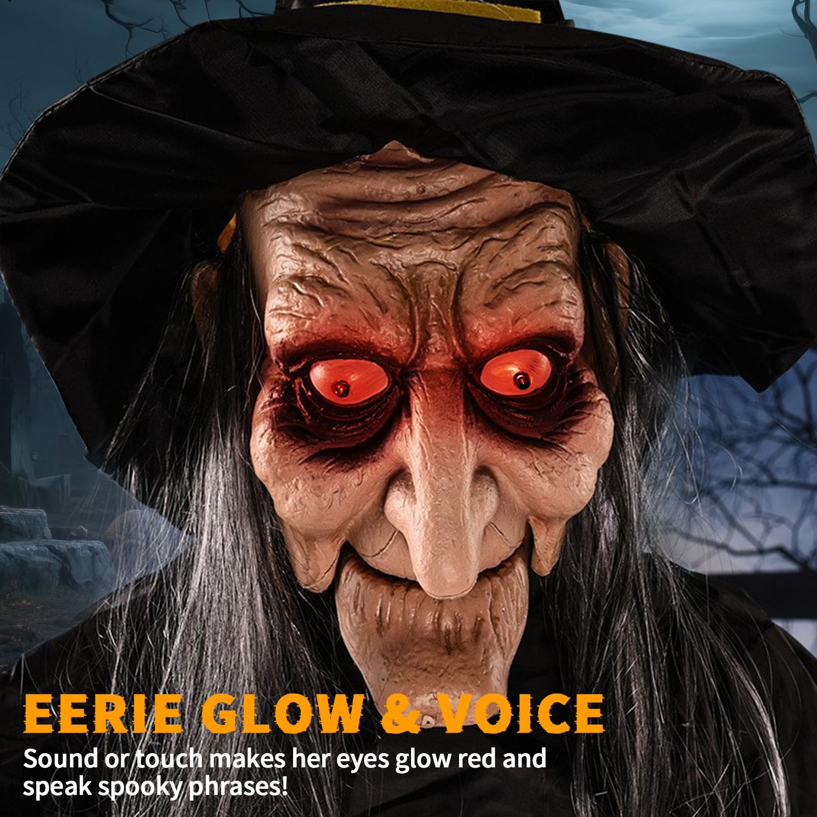 Lightess Halloween Decorations Outdoor, 6 Ft Halloween Animatronics with Creepy Sound, Light Up Eyes Hanging Witch Decor with So