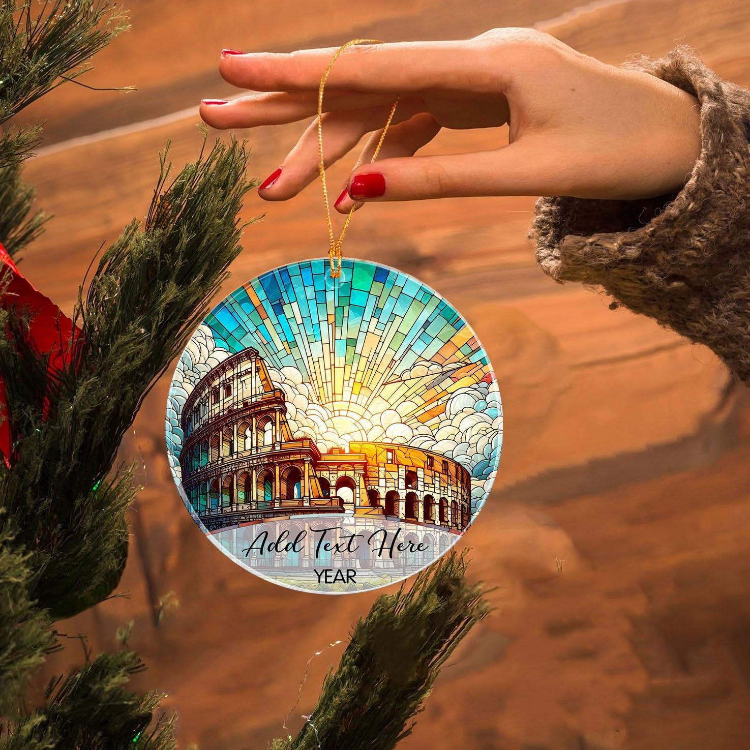 Rome Colosseum in Italy Xmas Acrylic Ornament, Italy Rome Souvenir Ornament Gifts for Grandpa Grandma, Personalized Colosseum Ch