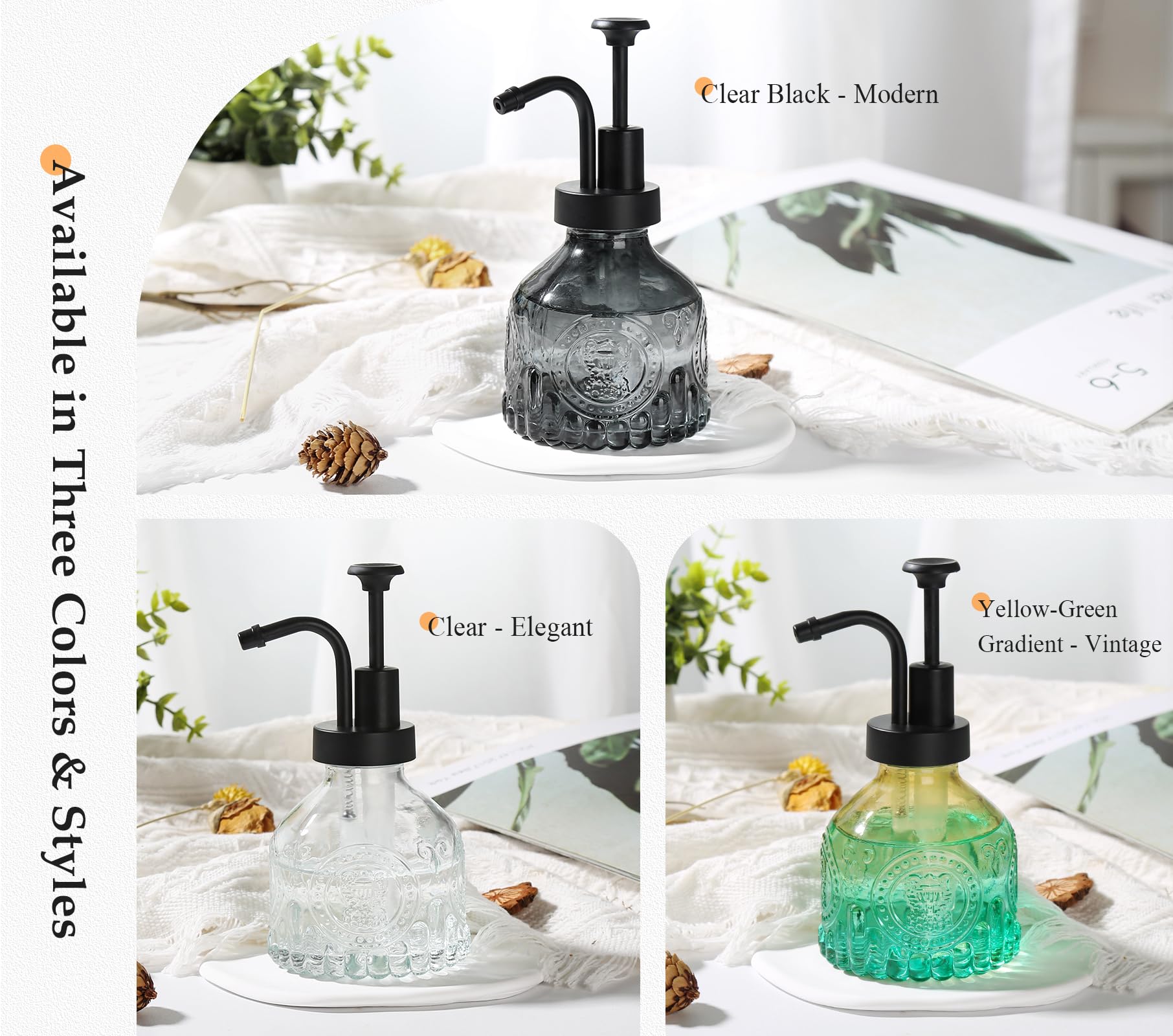 Racobot Black Soap Dispenser, Small Hand Soap Dispenser Bathroom, Glass Liquid Soap Dispenser With Pump, 7 Oz Refillable Dish So