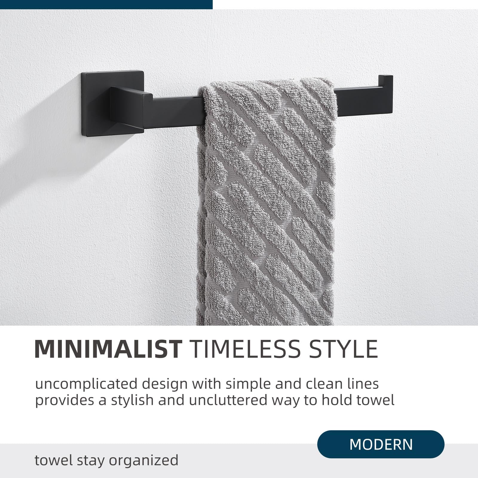 Bathroom Kitchen Towel Holder 10.24''  Angle Simple SUS304 Stainless Steel Hand Towel Rack  Square Towel Bar  Open Arm Towel Hanger  Towel Rod Wall Mount  Matte Black