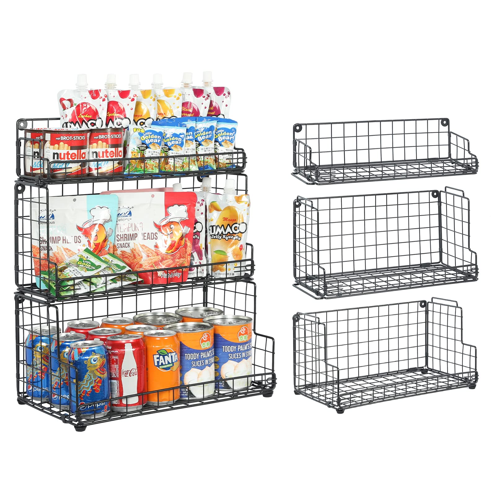 X-Cosrack Stackable Wire Basket 3 Tier Countertop& Wall Mounted Metal Storage Basket For Kitchen Pantry Cabinet, Muti-Functional