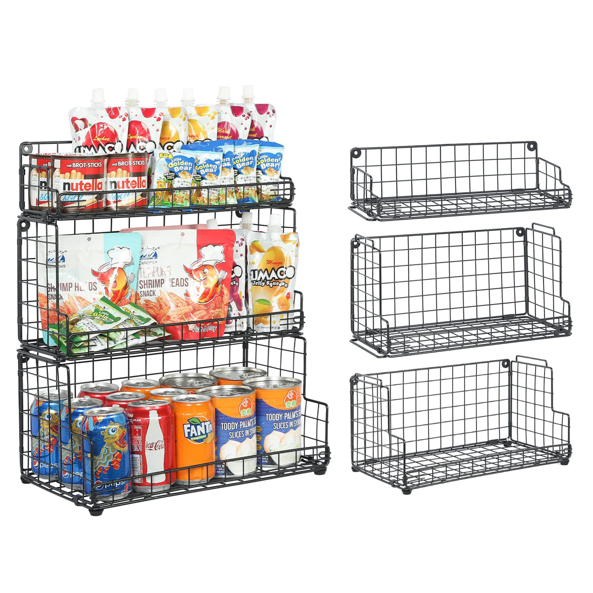 X-Cosrack Stackable Wire Basket 3 Tier Countertop& Wall Mounted Metal Storage Basket For Kitchen Pantry Cabinet, Muti-Functional