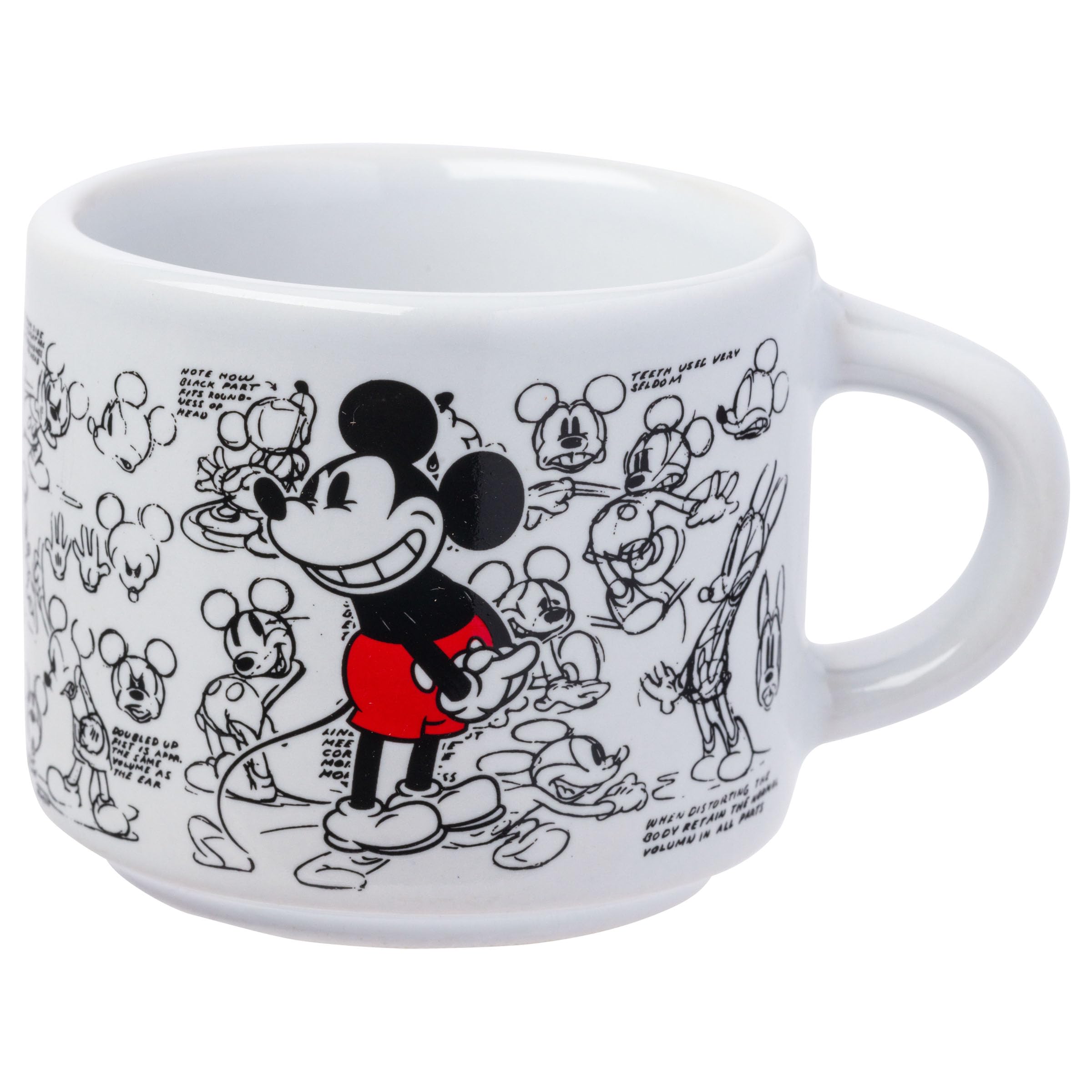 Silver Buffalo Disney Mickey Mouse Vintage Sketches Art 4Pc Stackable Ceramic Espresso Small Cup Set, 3 Ounces