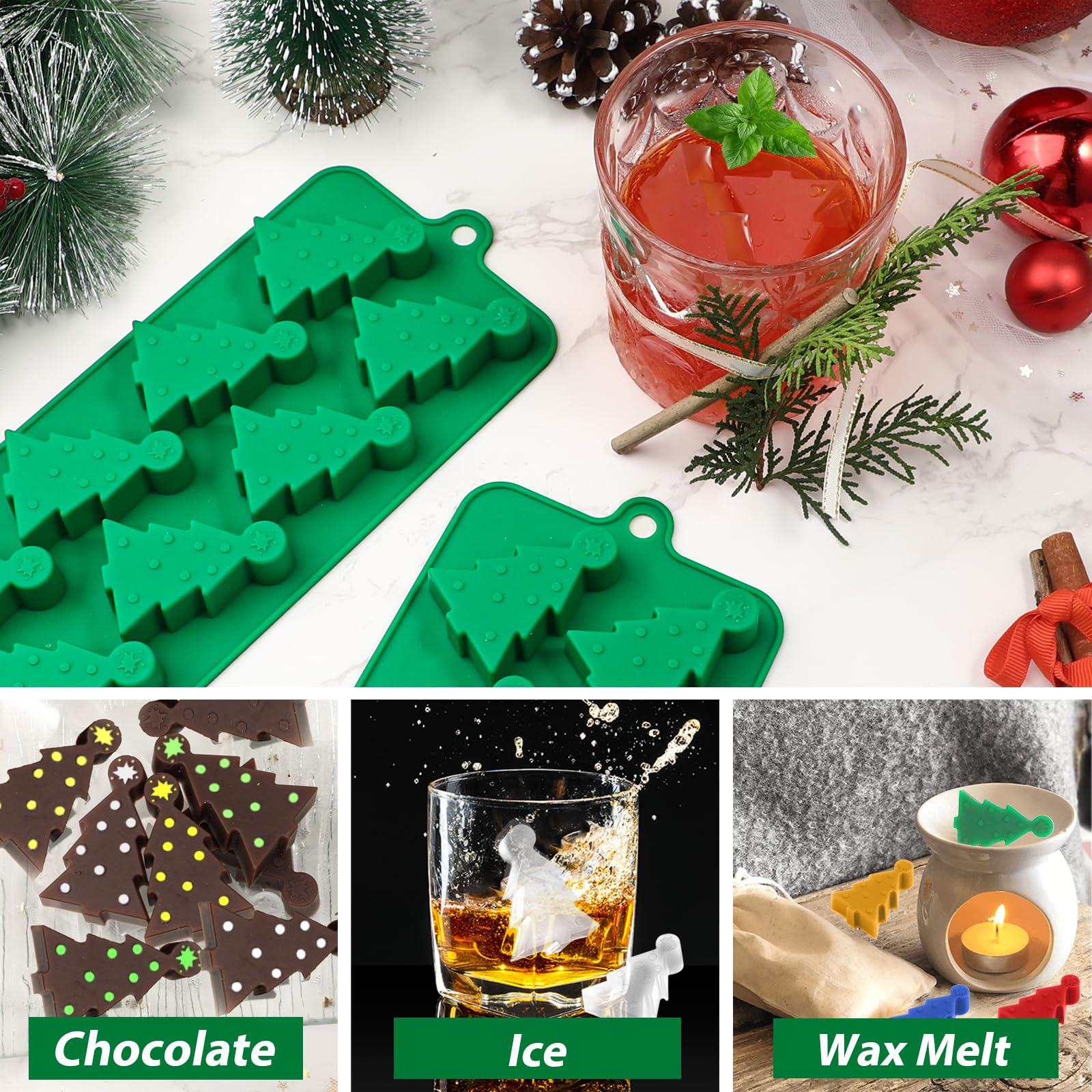 Webake Christmas Tree Silicone Molds For Ice Cube 8-Cavity Christmas Tree Molds For Ice Cubes, Chocolate, Soap, Wax Melt, Candy
