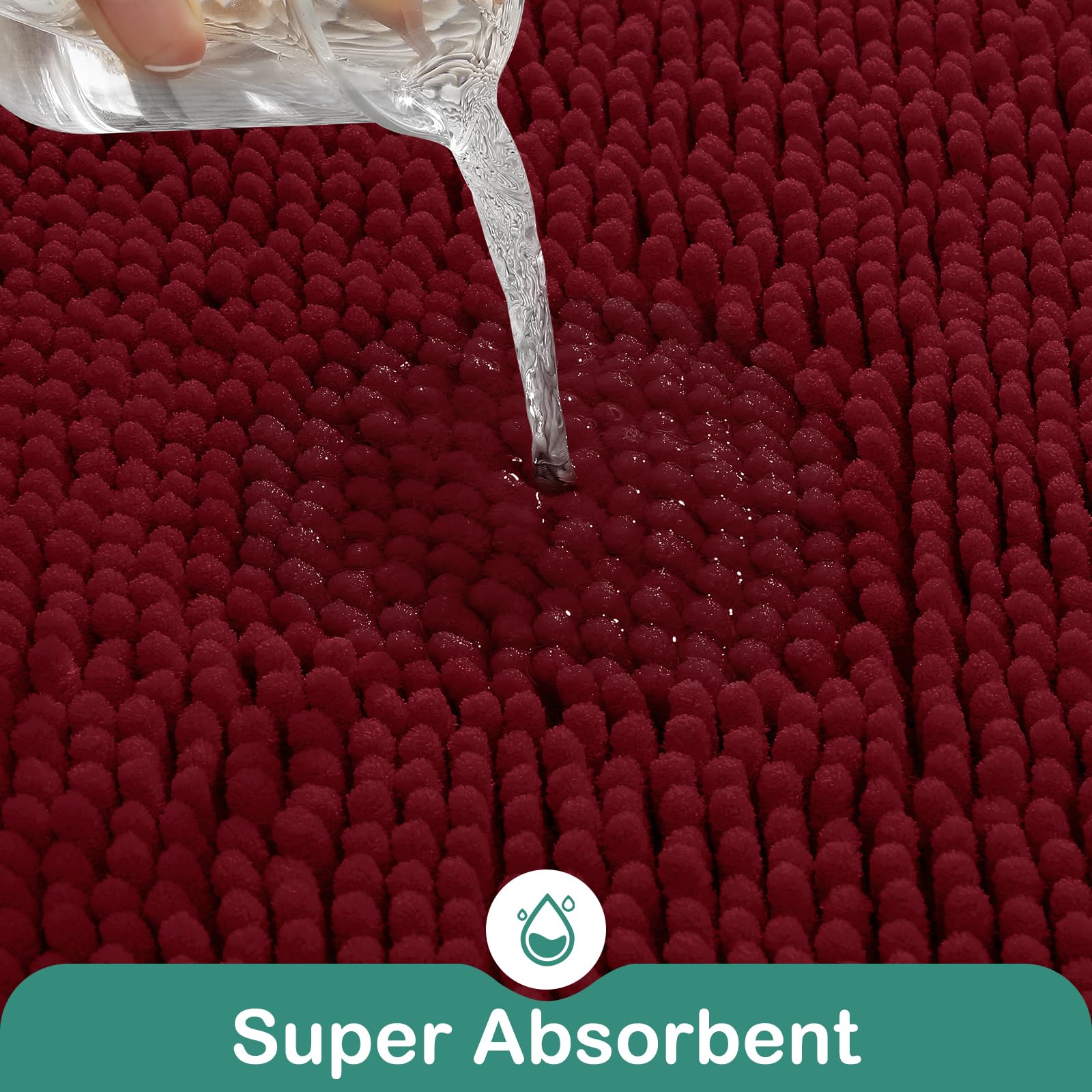 Homeideas Bathroom Rugs Set 2 Pieces, Ultra Soft Non Slip Absorbent Chenille Toilet Bath Mat Set (Burgundy)