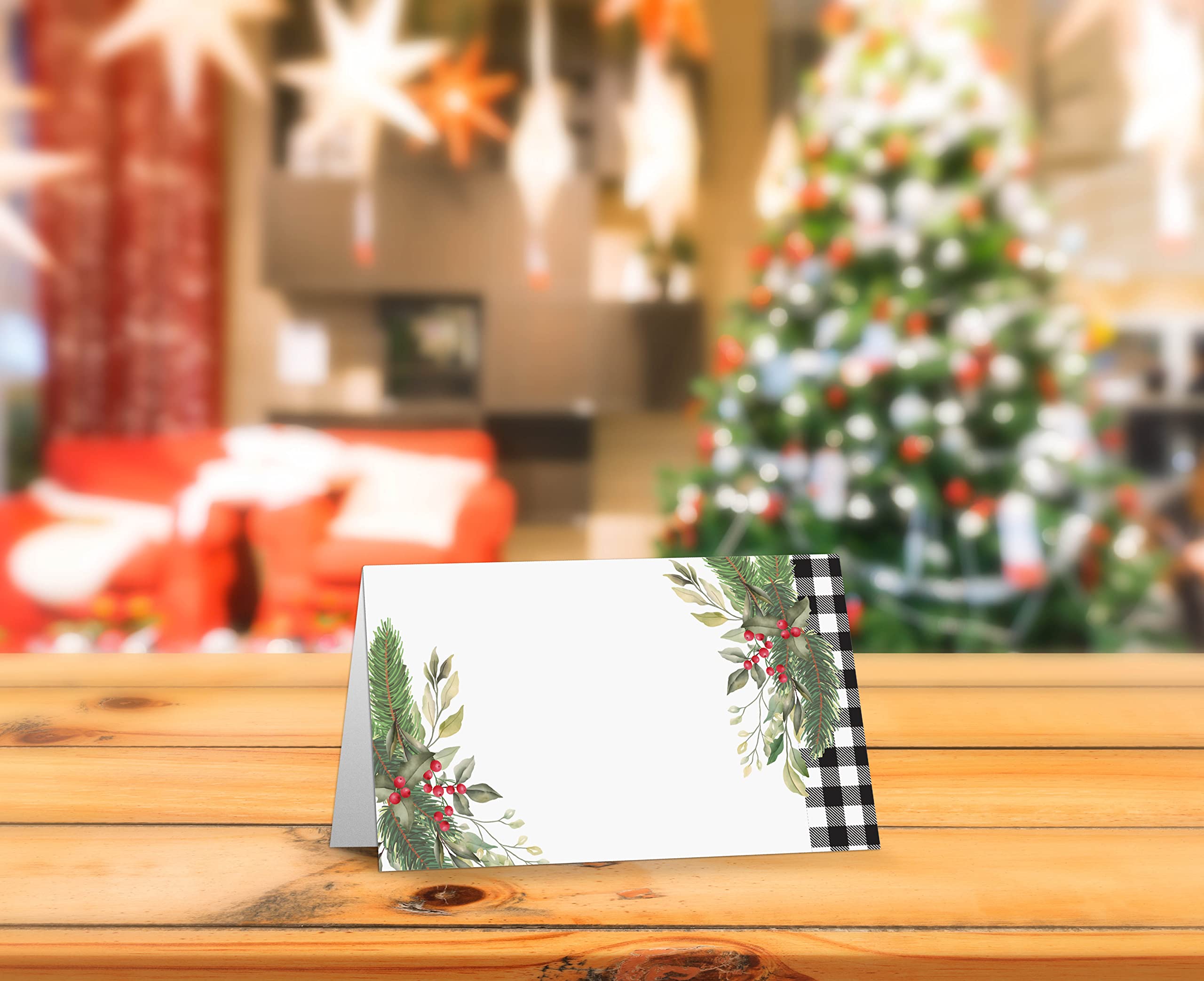 Table Place Card, Christmas Themed Tent Style Cards, Pack Of 25 Half-Fold Reception Place Card, Perfect For Christmas Party, Bir