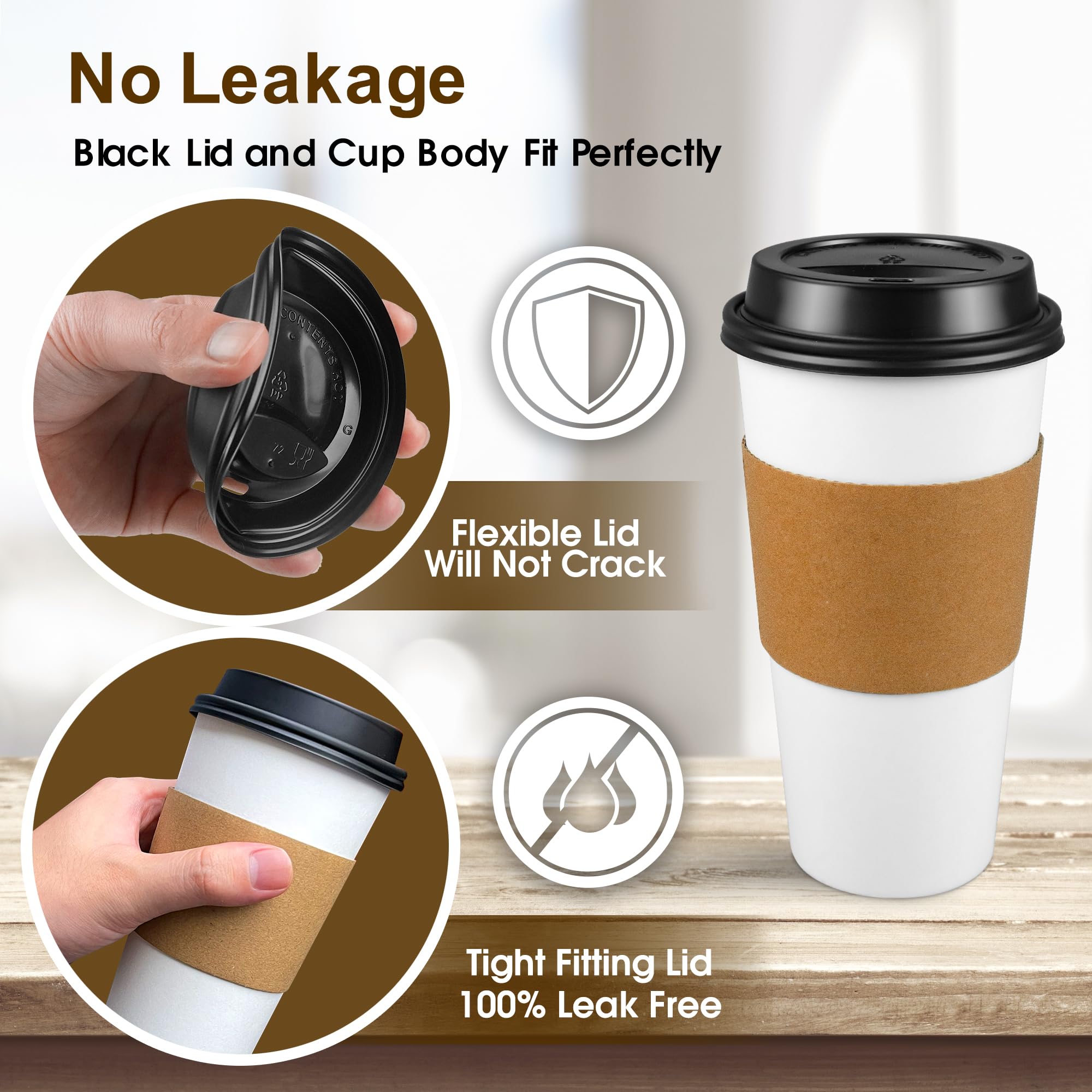 Ginkgo 100 Pack 20 oz Disposable Paper Coffee Cups with Lids and Sleeves  To Go Hot Coffee Cups for Hot Chocolate  Cocoa  Tea and Drinks