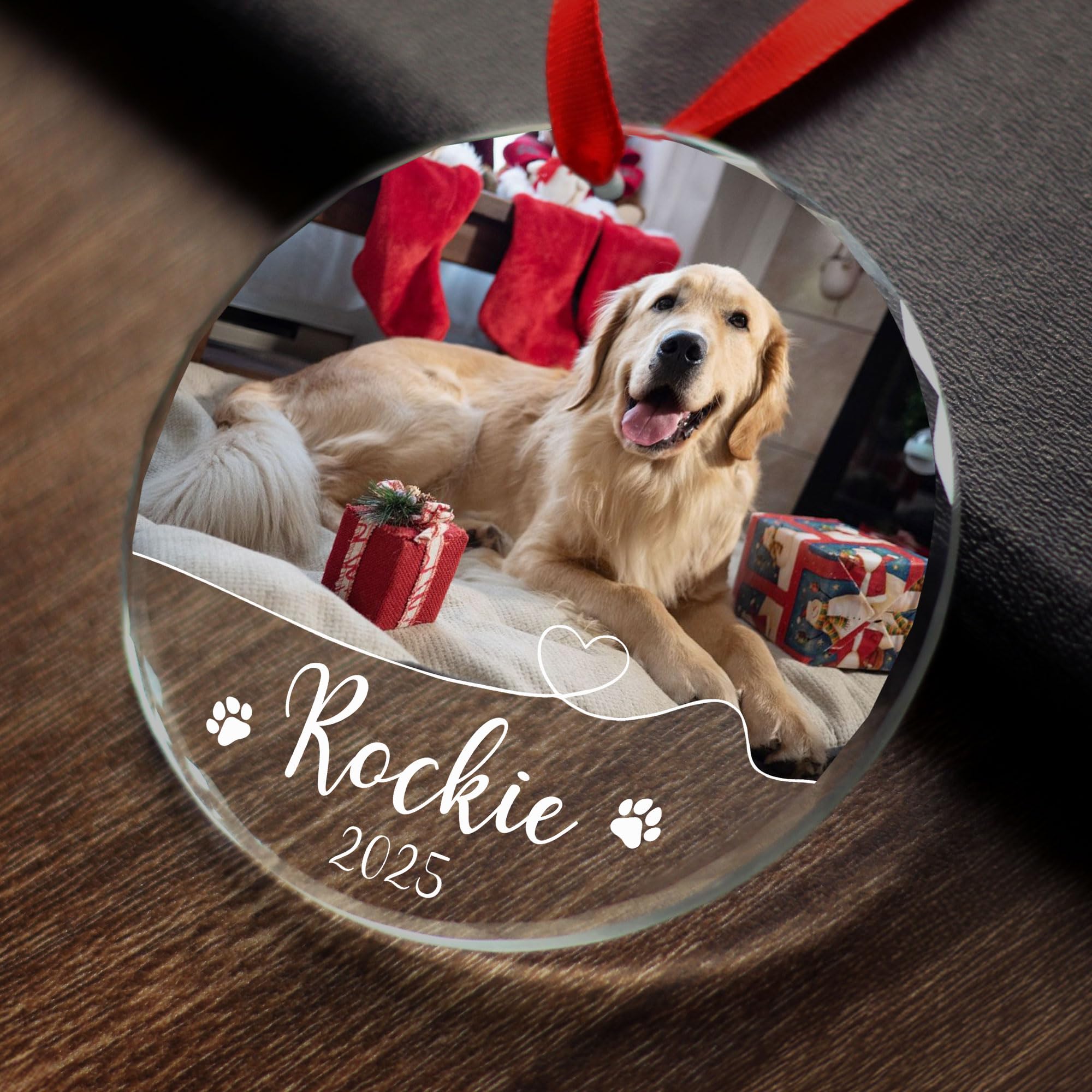 Personalized Dog Christmas Ornaments 2025 with Photo - Gifts for Dog Lover, Pet Lovers - Pet Keepsake Glass Ornament