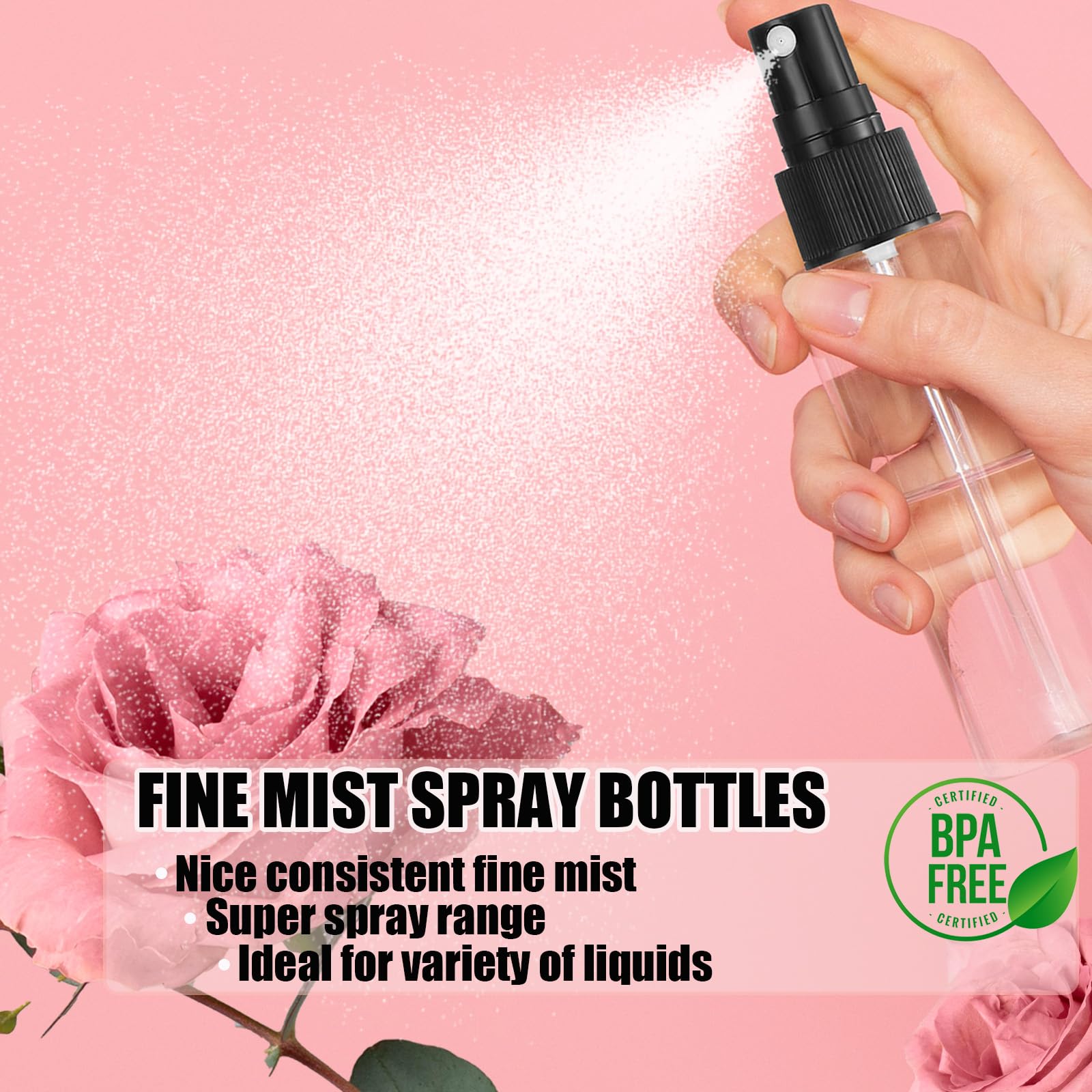 Evancent 50Pack 4Oz Spray Bottles Plastic, 120Ml Small Spray Bottle Bulk Black Fine Mist Sprayer, Portable Empty Refillable Cont