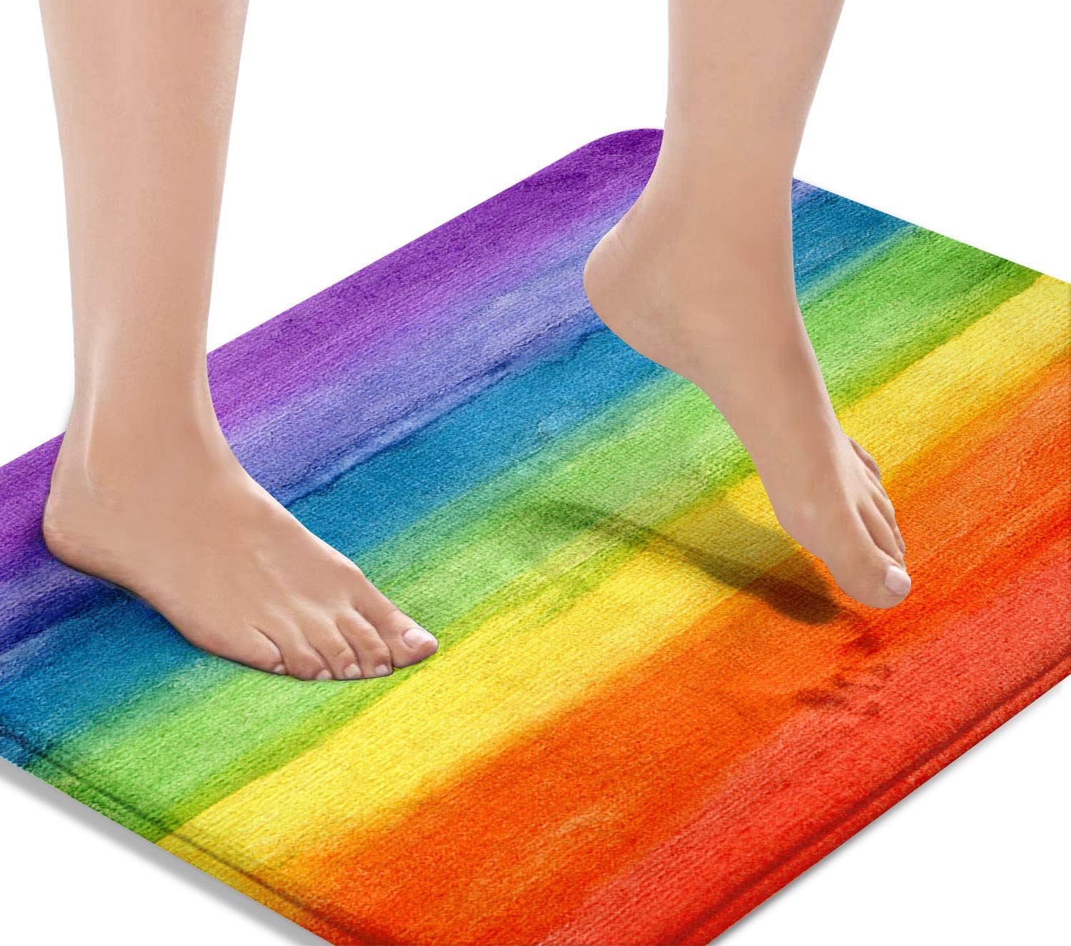 Britimes Bath Mat For Bathroom, Bathroom Mats Rugs No Silp, Colorful Stripe Rainbow Washable Cover Floor Rug Carpets Floor Mat B