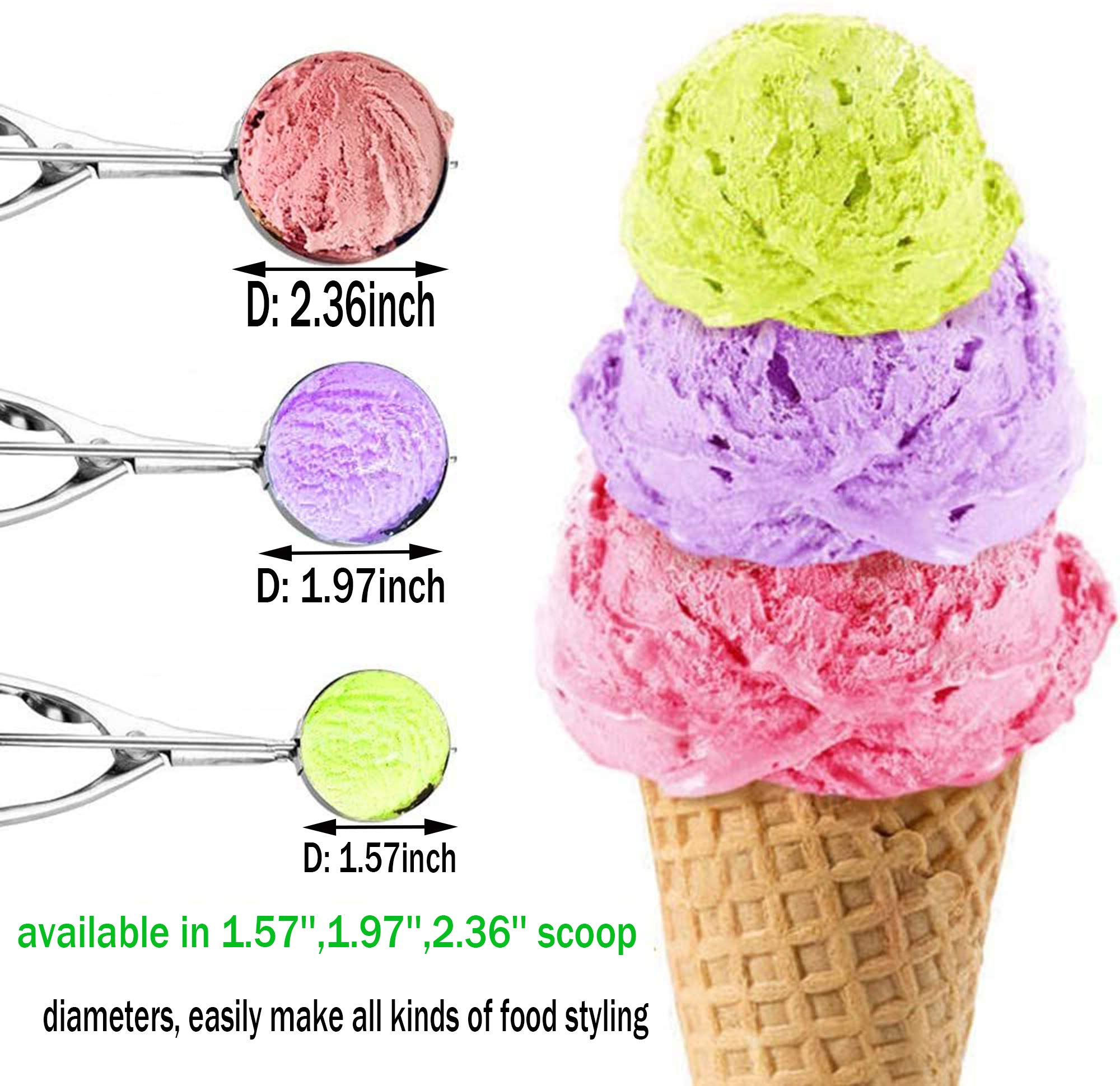Cookie Scoop Set 3 Pcs, With Trigger Large-Medium-Small Size For Kitchen Family Ice Cream Cookie Cupcake Muffin Meatbal Multipur