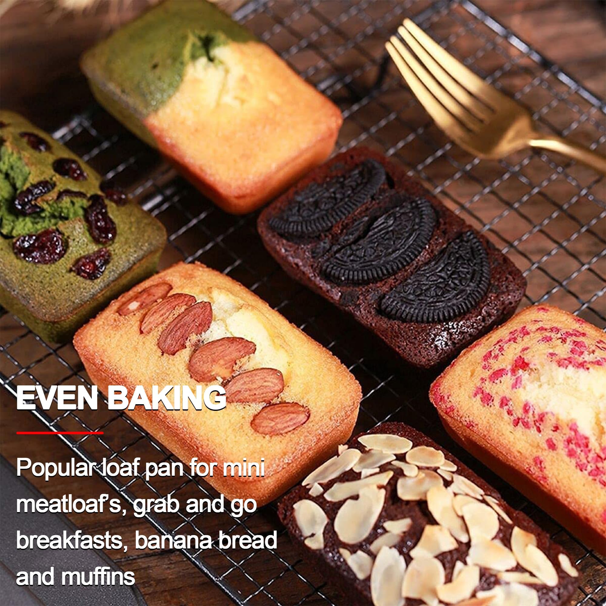 Nbftltop Mini Loaf Pans Nonstick, Bread Loaf Pan With Silicone Handle,8 Cavity, Carbon Steel,Non-Toxic & Easy Cleanup, Gray,2 Pa