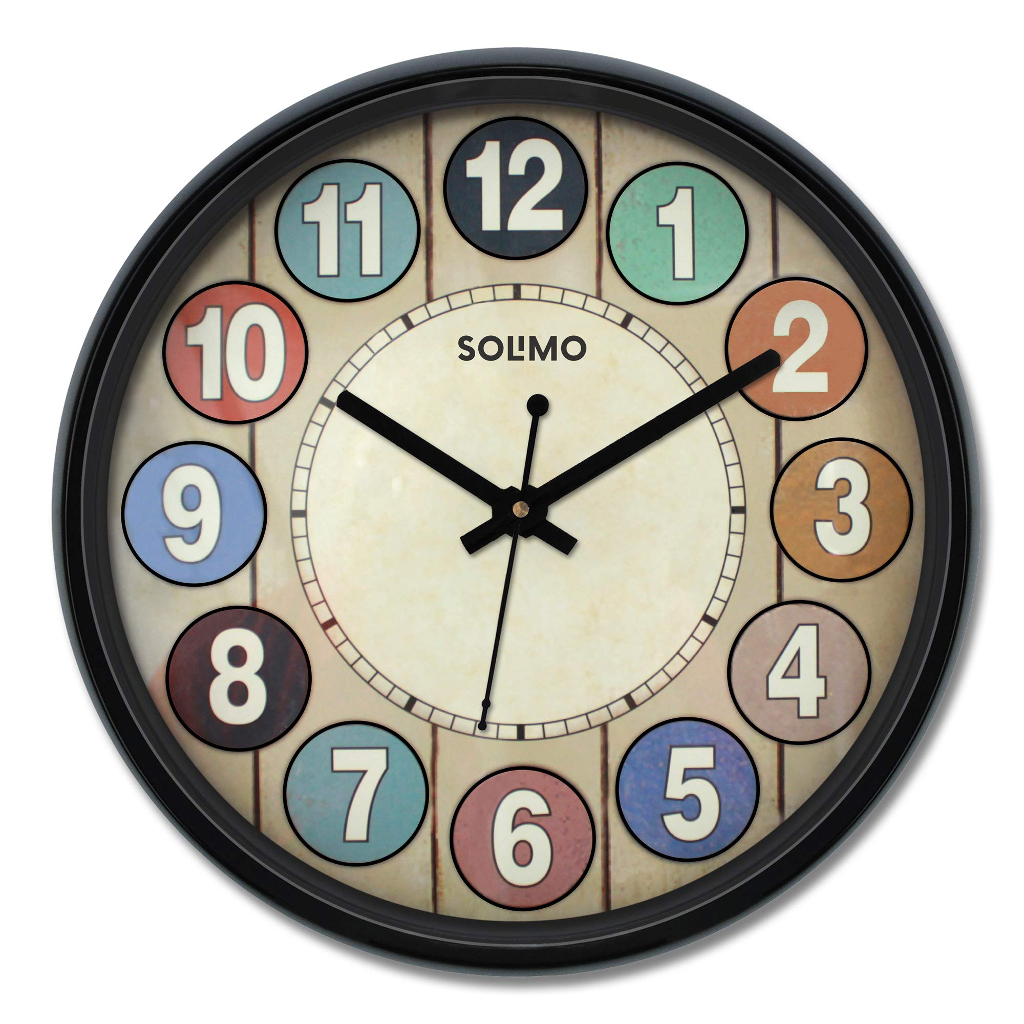 Amazon Brand - Solimo Engineered Wood, Glass Snooker 12-Inch Silent Movement Wall Clock (Black)