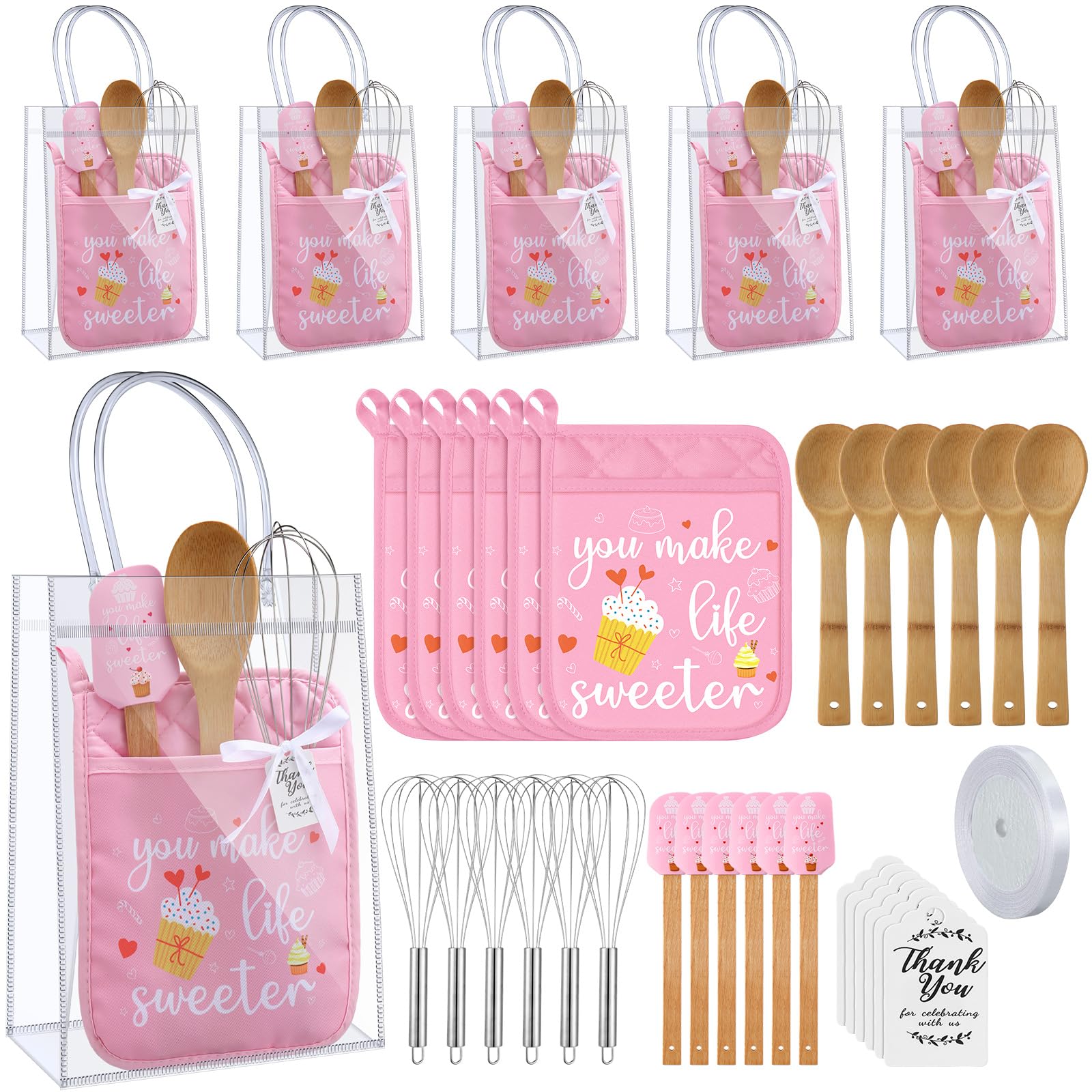 Teenyyou 6 Sets Baby Shower Prizes For Game Winners Potholder Silicone Spatula Bamboo Spoon Whisk Gift Bag Baking Set Gifts For 