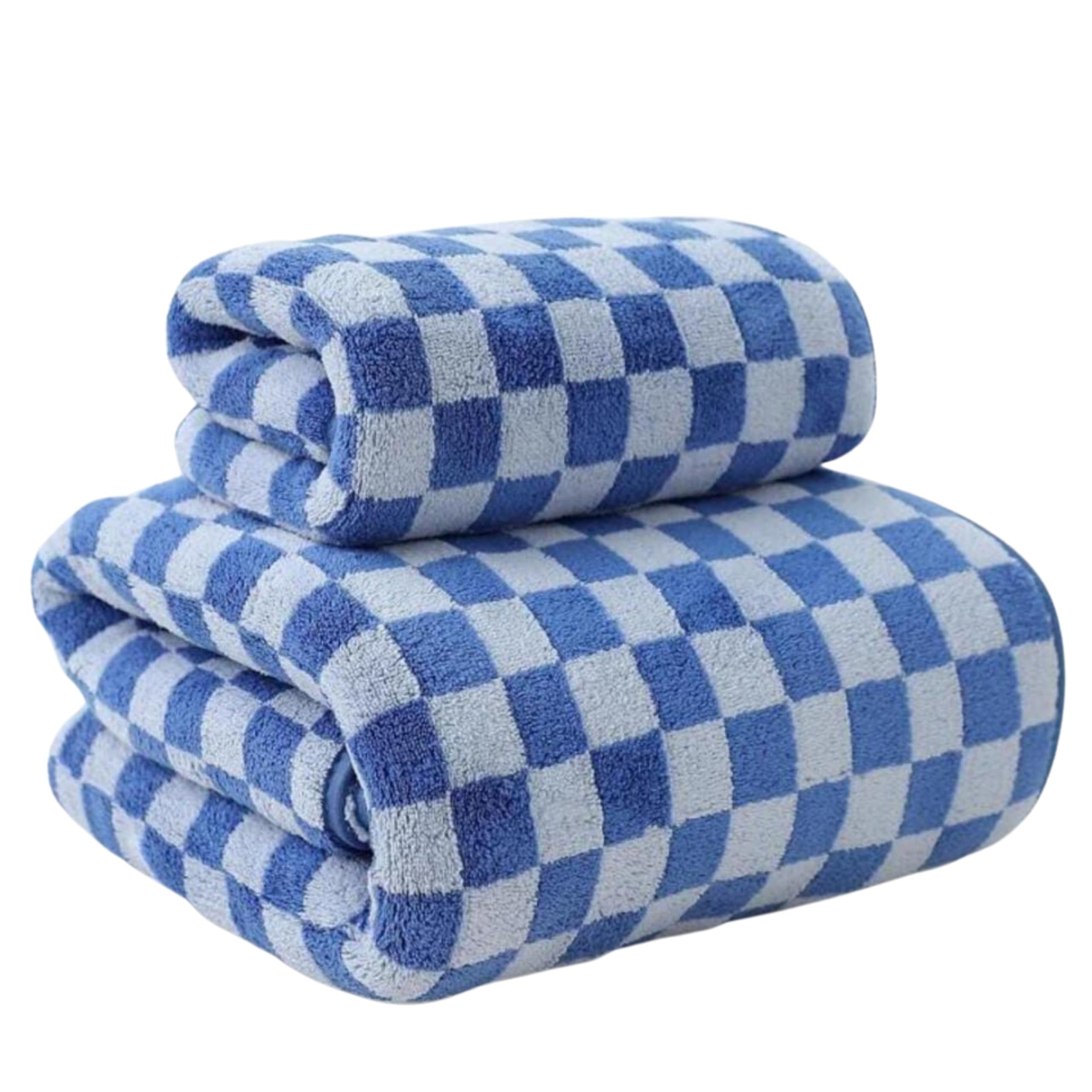 Maxoshine Microfiber Towels For Bath-Checkered Bath Towel For Men&Women-Soft Coral Fleece Towel With Hook Quick Dry Super Absorb