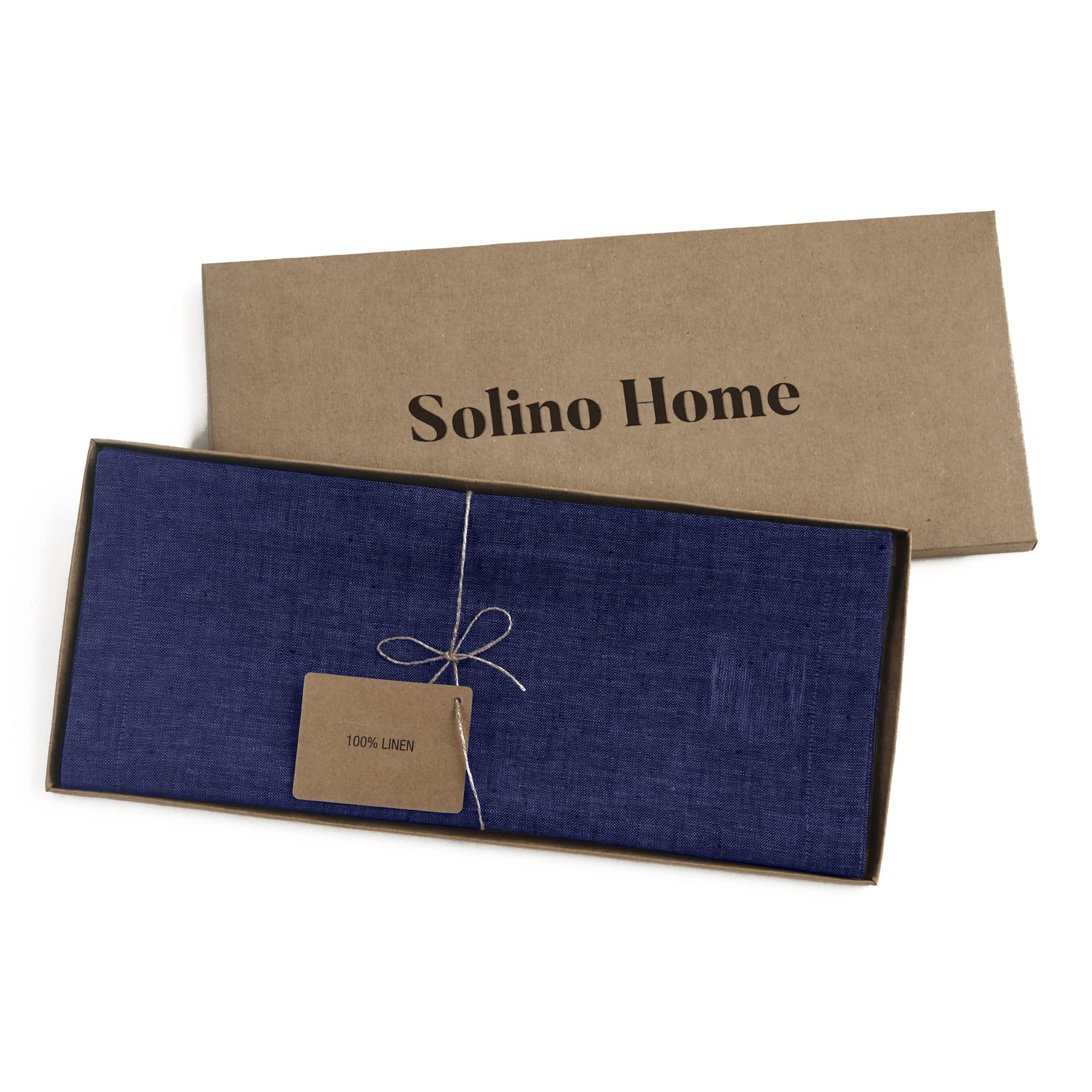 Solino Home Linen Table Runner 36 Inch - 100% Pure Linen Chambray Navy Table Runner 14 X 36 Inch - Machine Washable Dining Table