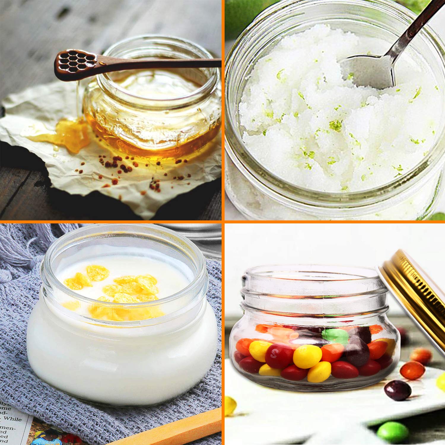 Encheng 5 Oz Wide Mouth Mason Jars,Clear Glass Jars With Lids(Golden),Small Spice Jars For Herb,Jelly,Jams,Wedding Favors,Shower