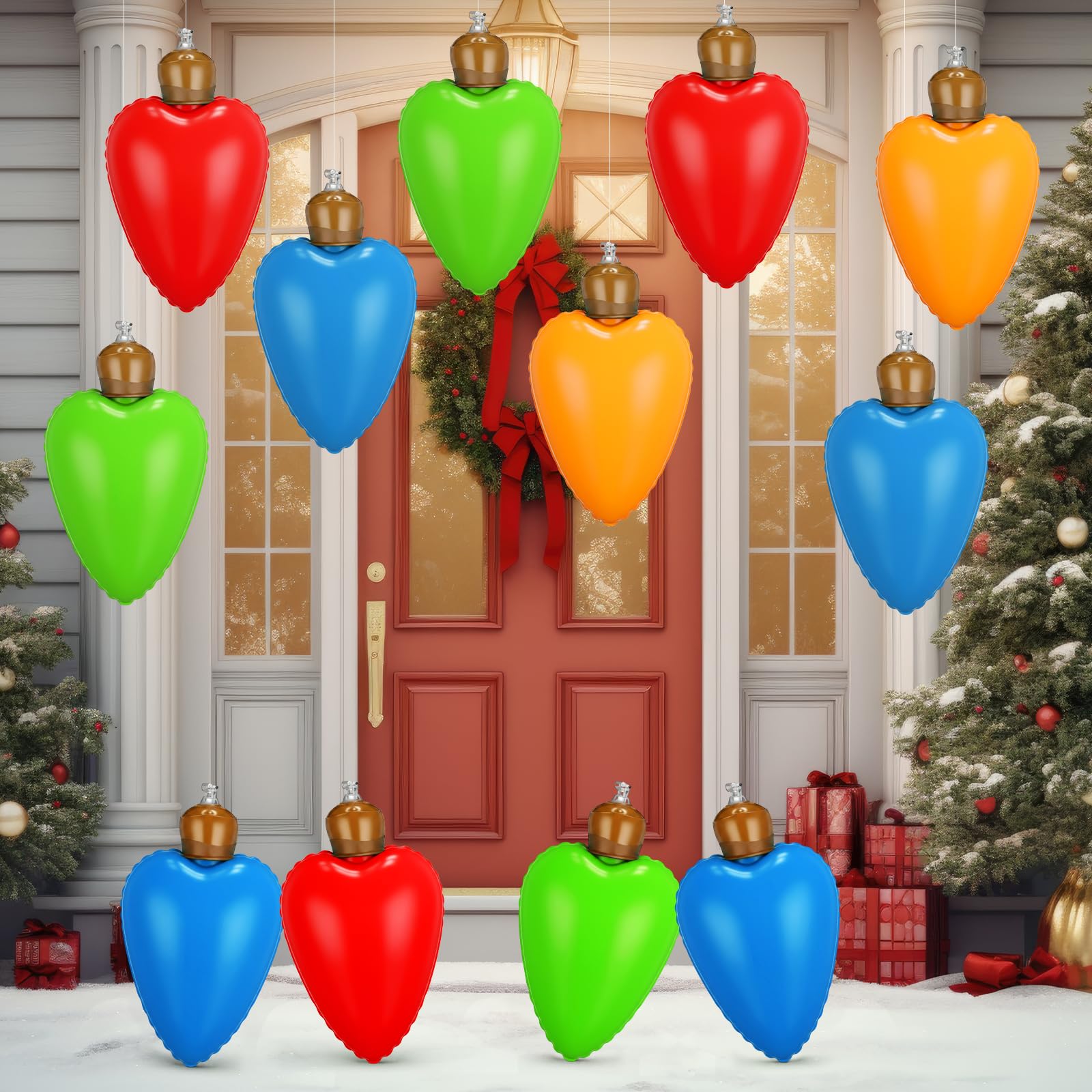 Vertintong 12 Pcs 10 Inch Inflatable Christmas Ball Decorations Inflatable Light Bulb Decor Giant Blow up Christmas Ornaments wi