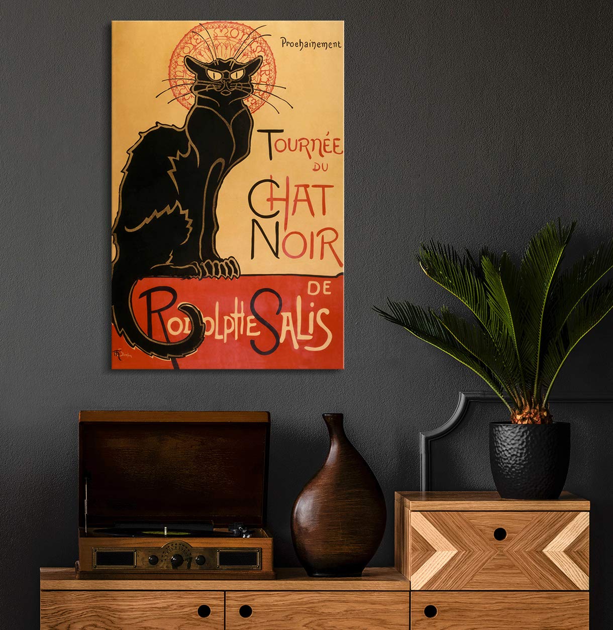 Artprints1Stop Canvas Print Wall Art - Tour Of Rodolphe Salis' Chat Noir Classic Vintage Black Cat Post By Th  Ophile Steinlen -