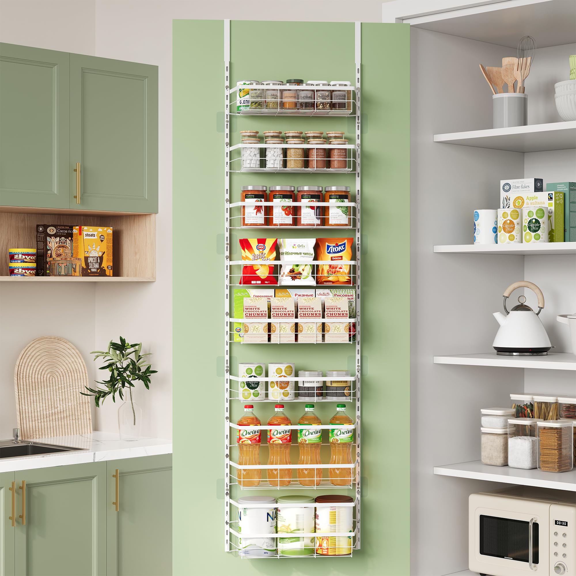 TOPCJ Over the Door Pantry Organizer,8Tier Adjustable Heavy Duty Metal Hanging Storage Rack,Wall Mount Spice Shelf for Kitchen 