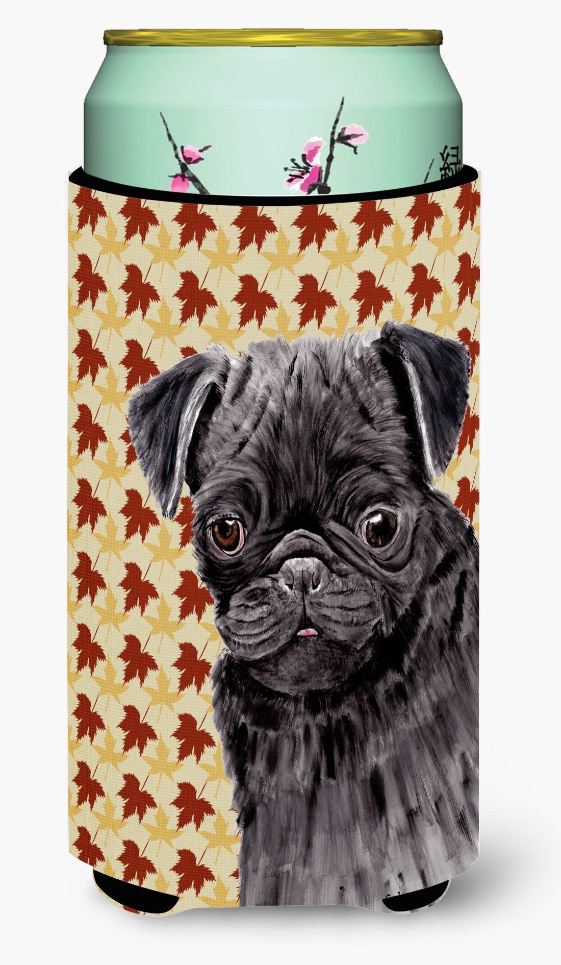 Caroline'S Treasures Sc9206Tbc Pug Black Fall Leaves Portrait Tall Boy Hugger Can Cooler Sleeve Hugger Machine Washable Drink Sl