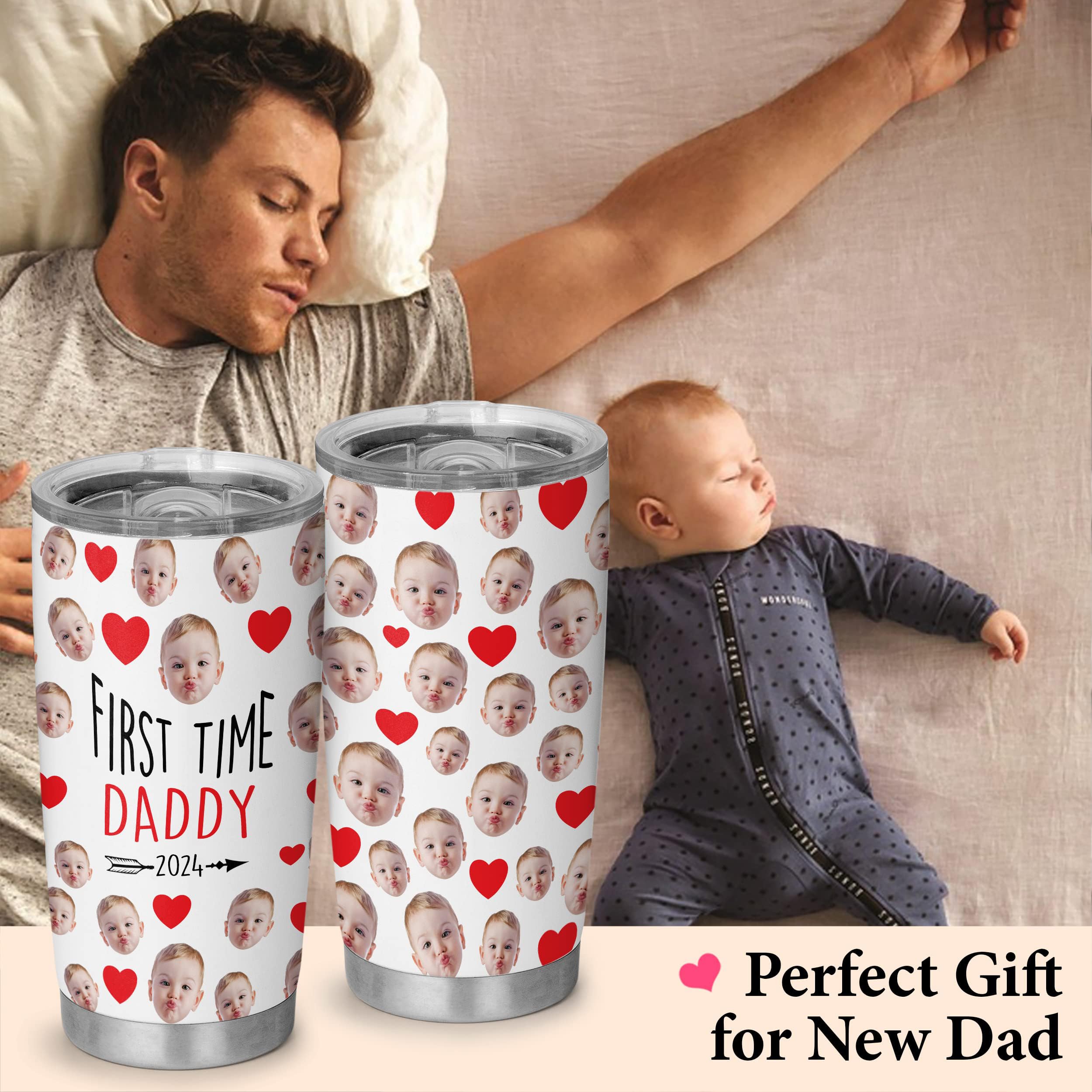 Personalized Custom Face First Fathers Dayy Giftss From Parent, Wife - First Father'S Day Tumbler For New Dads Travel Coffee Mug