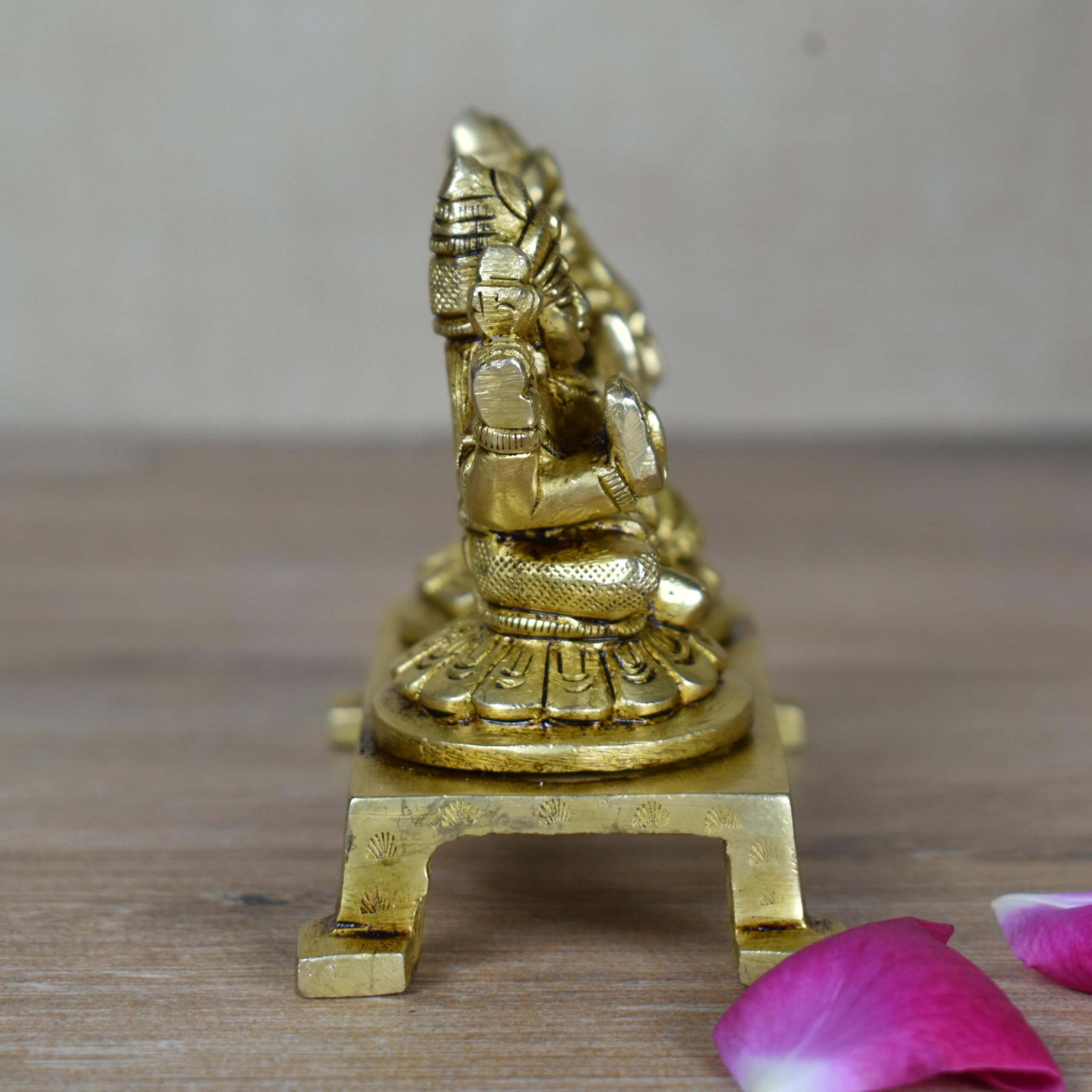 Vintage Gulley Brass Laxmi Ganesh Idol Set With Chowki Stand, Peetal Ganesha Lakshmi Paoti For Diwali Puja, Study Table, Pooja R