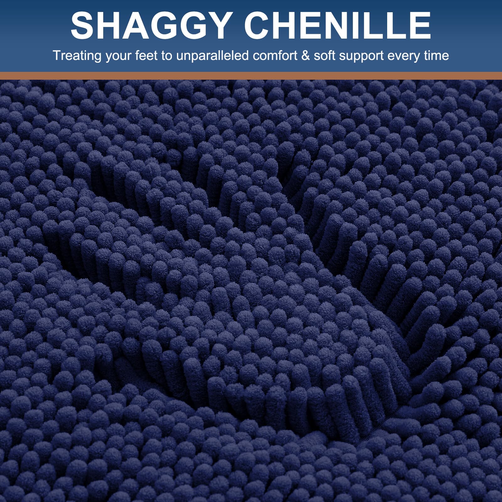 smiry Luxury Chenille Bath Rug  Extra Soft and Absorbent Shaggy Bathroom Mat Rugs  Machine Washable  Non-Slip Plush Carpet Runner for Tub  Shower  and Bath Room (59''x20''  Navy Blue)