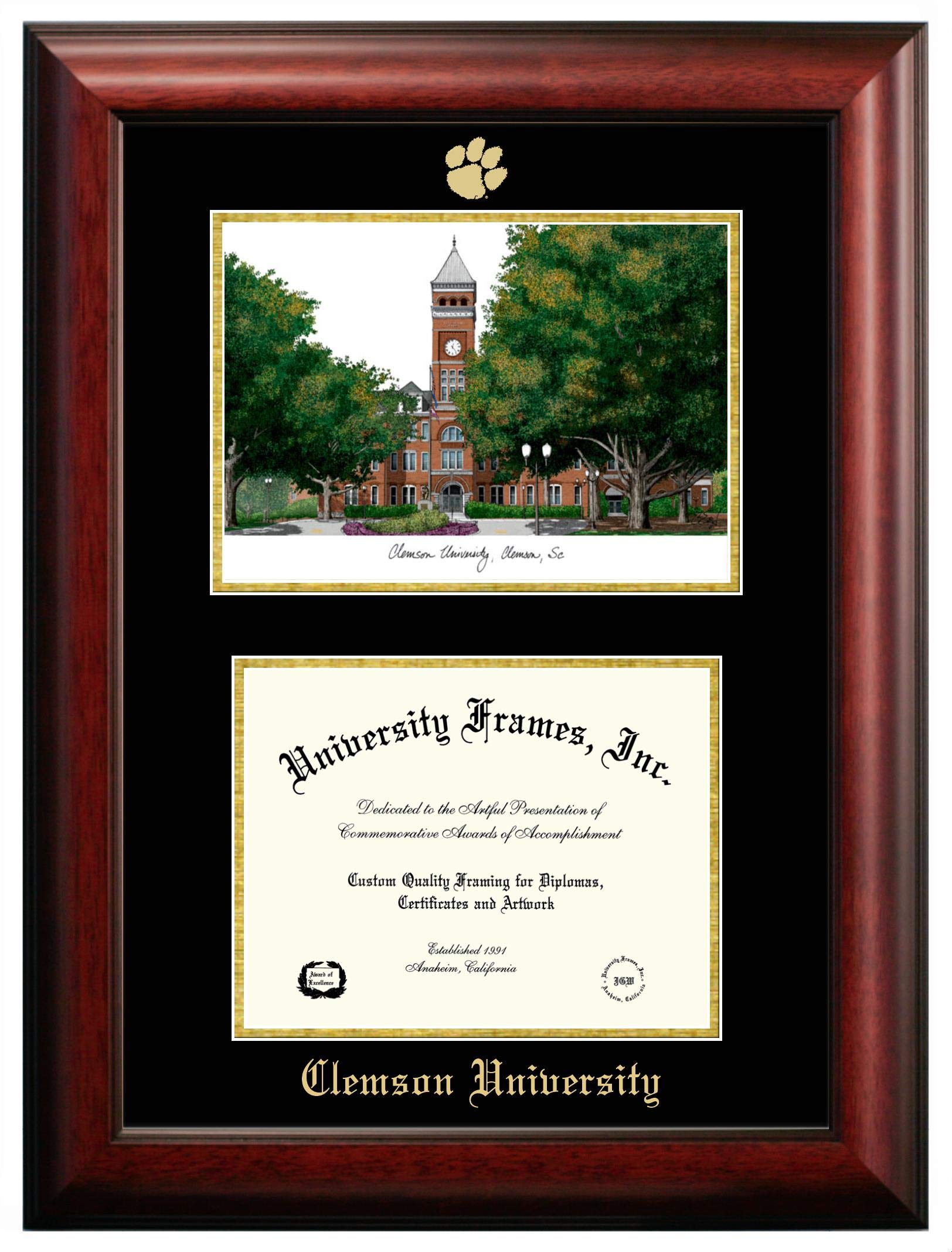 Campus Images SC994LGED Clemson University Embossed Diploma Frame with Lithograph Print, 8.5 x 11, Gold