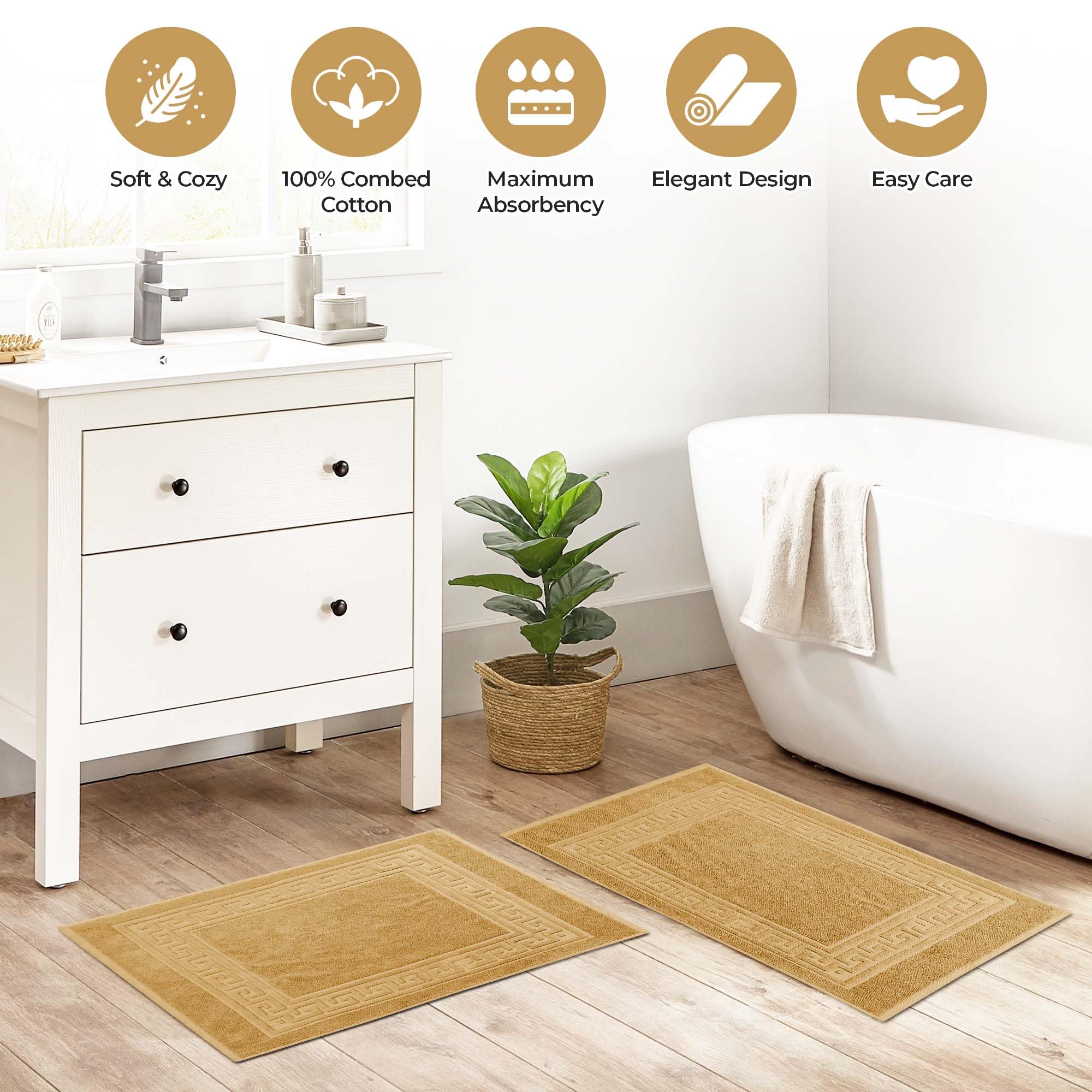 Superior Hotel & Spa Quality Bath Mat Set Of 2, Made Of Long-Staple Combed Cotton, Durable And Washable 100% Cotton Bathroom Mat