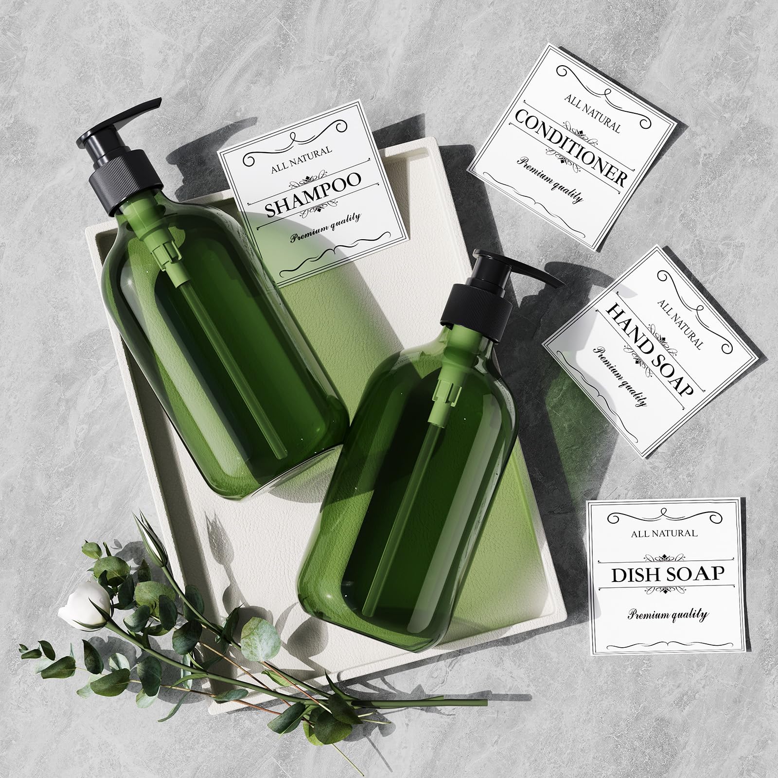 Kzeirm Green Soap Dispenser, Dish Soap Hand Soap Dispenser Set For Bathroom & Kitchen, Refillable Pump Bottle Dispenser, Plastic