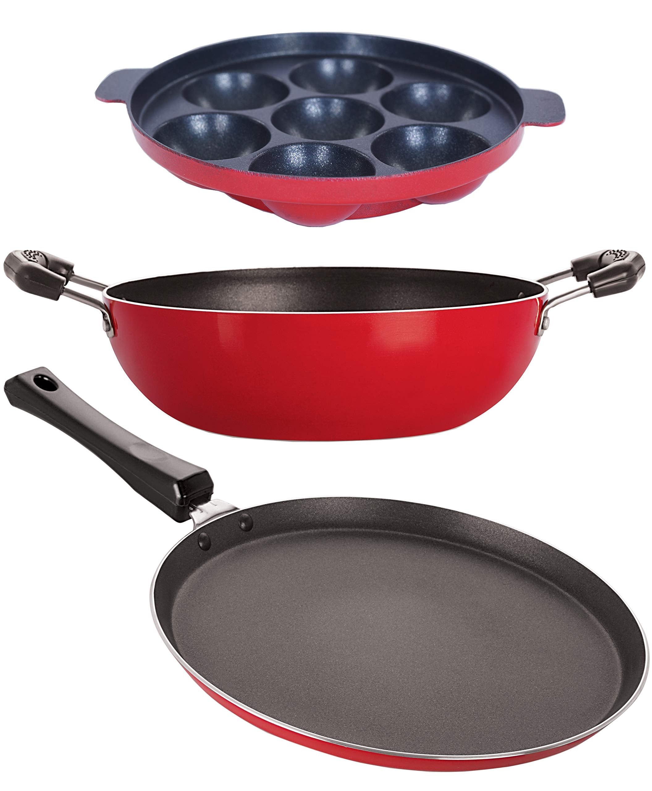 Nirlon NonStick Chemical Free NonInduction 3 Piece Cooking Essential Combo Set