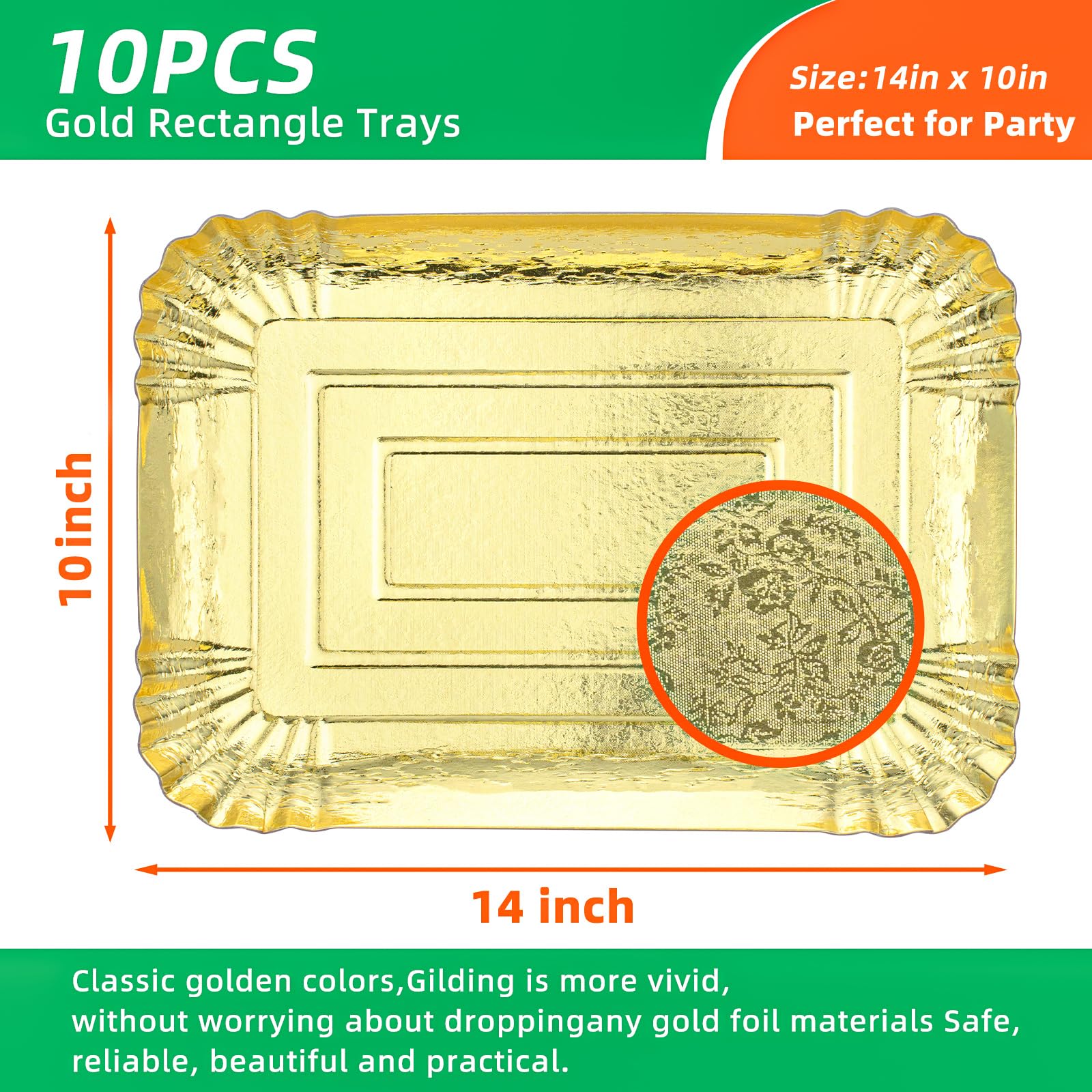 10 Pcs Gold Rectangle Trays, Heavy Duty Disposable Paper Cardboard For Platters, For Elegant Dessert Table Serving Parties, Cupc