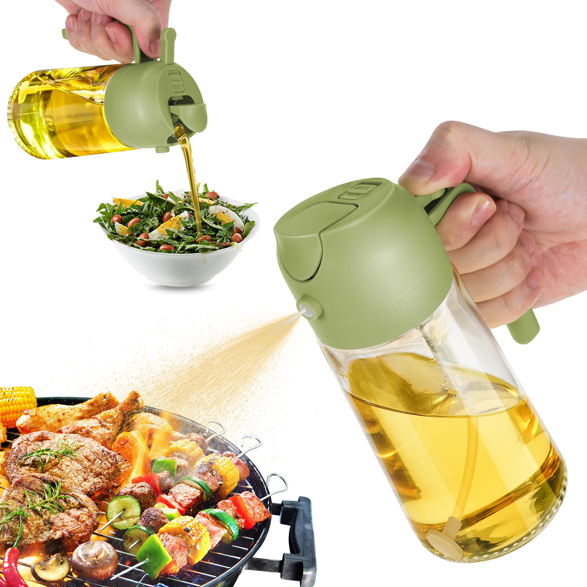 Trendplain 16Oz Oil Dispenser Bottle For Kitchen - 2 In 1 Olive Oil Dispenser And Oil Sprayer - 470Ml Olive Oil Bottle - Oil Spr