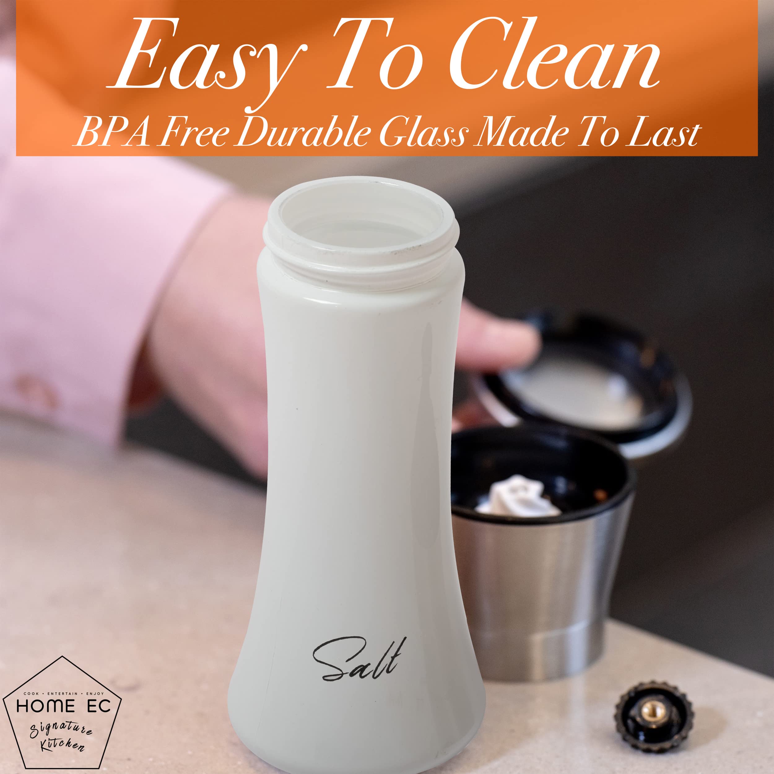 Home Ec Stainless Steel Salt And Pepper Grinder Set Of 2 - Adjustable Ceramic Sea Salt Grinder & Pepper Grinder - Glass Salt And