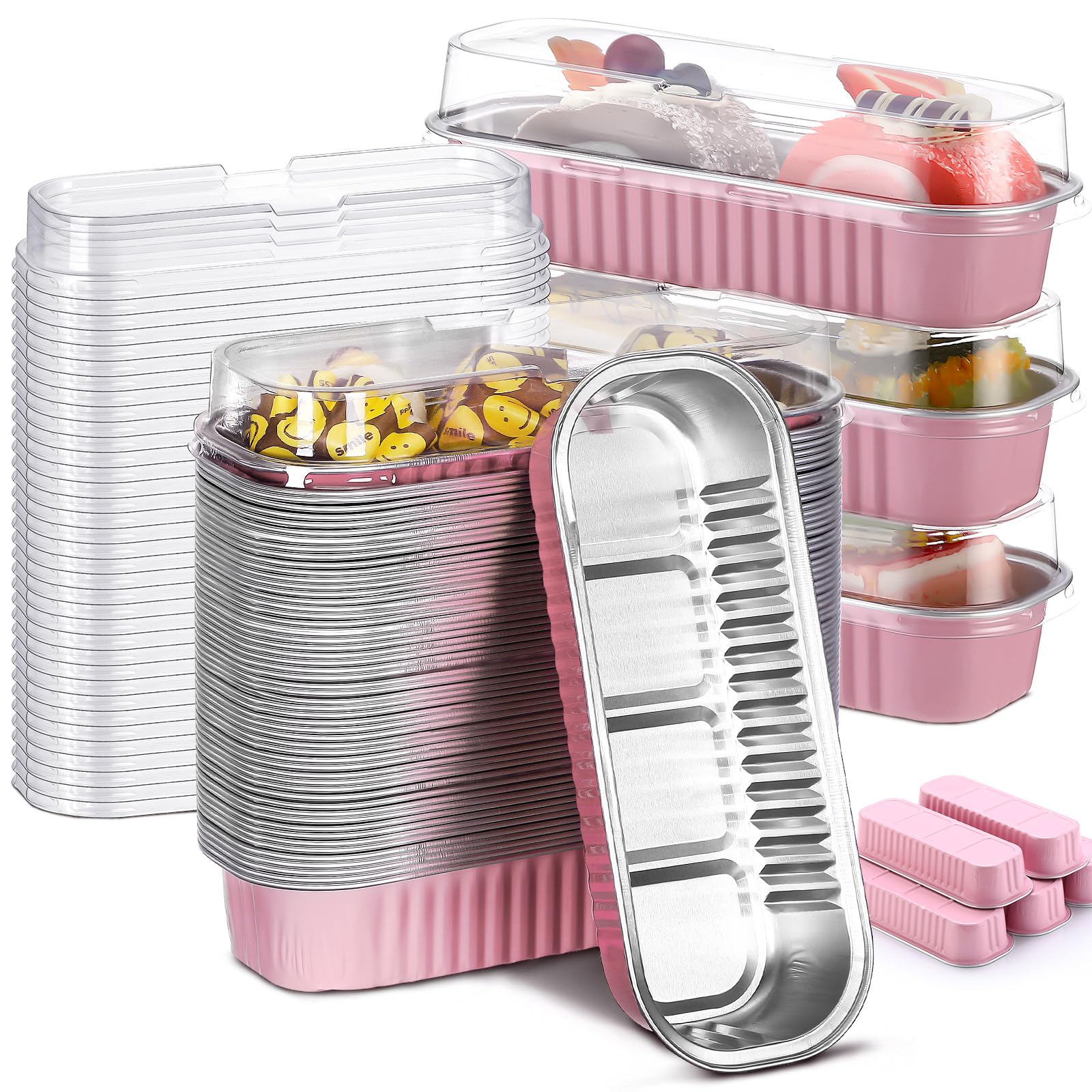 Qunclay 200 Pcs Mini Loaf Pans Disposable with Lid, Pink