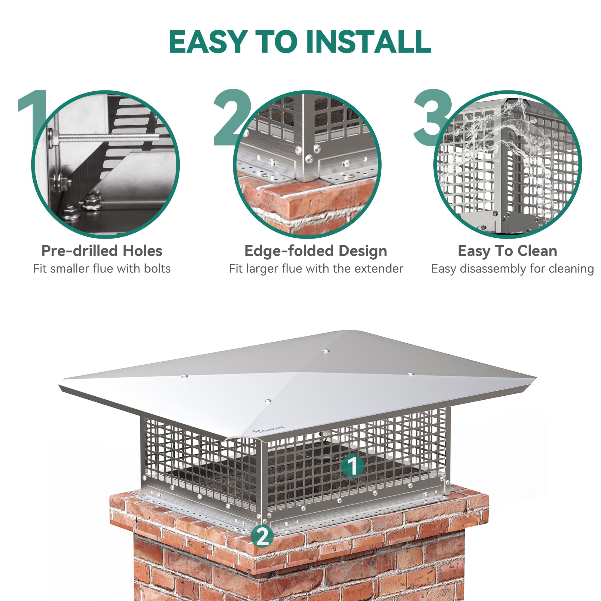 Yitahome Chimney Cap, 17'' X 21'' Chimney Cover For Outside, 304 Stainless Steel Fireplace Chimney Caps With Adjustable Metal St