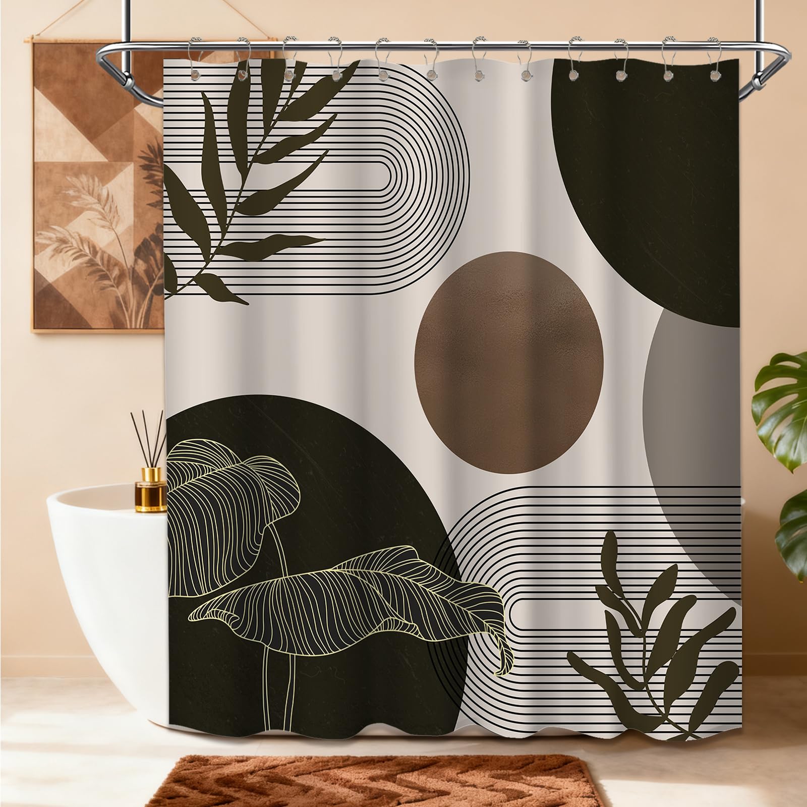Keeuy Brown And Beige Shower Curtain Light Brown Tan Taupe Boho Mid Century Modern Shower Curtains For Bathroom Decor Mcm Mens C