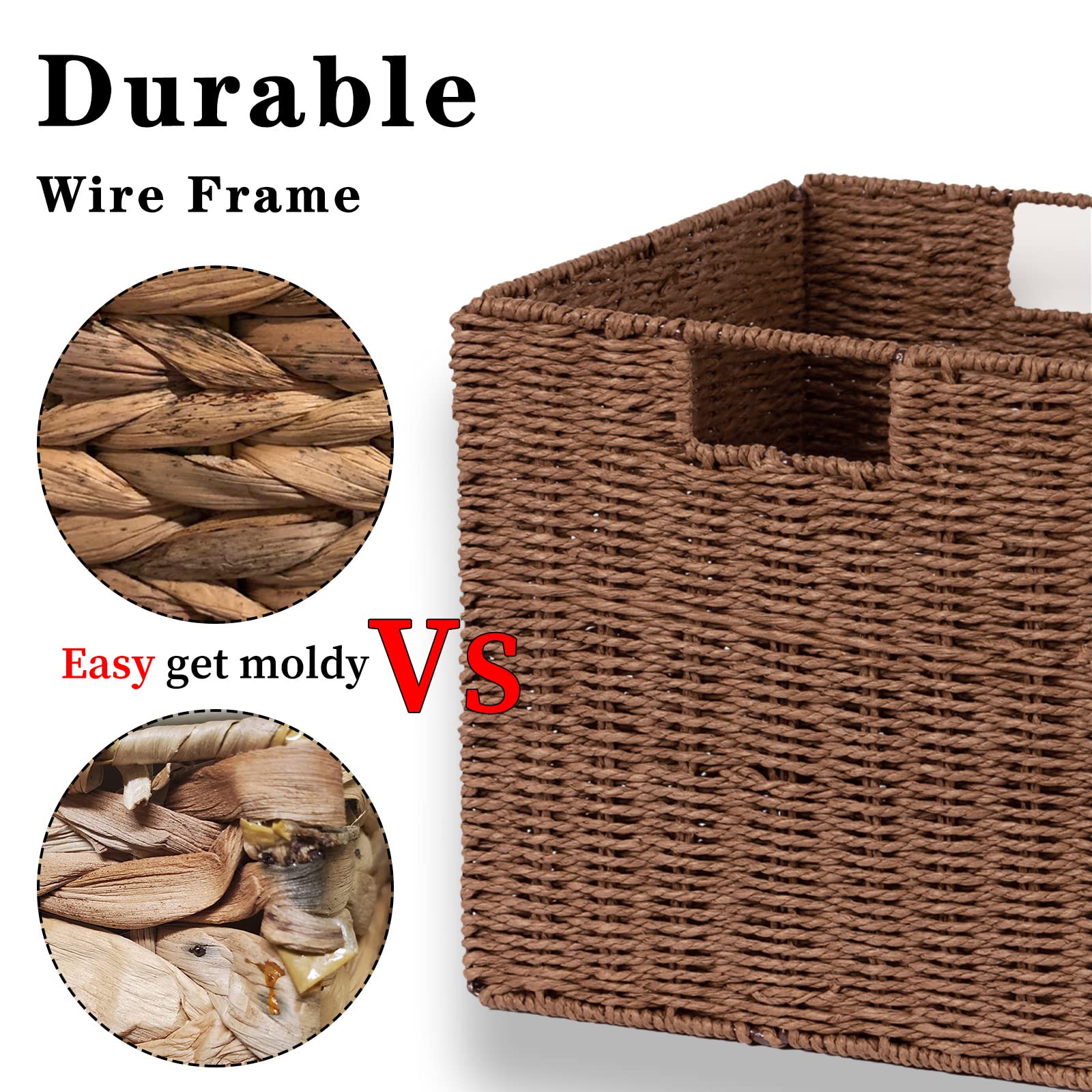 Vagusicc Wicker Baskets, Set Of 2 Hand-Woven Paper Rope Storage Baskets Woven, Foldable Cubby Storage Bins, Storage Basket For S