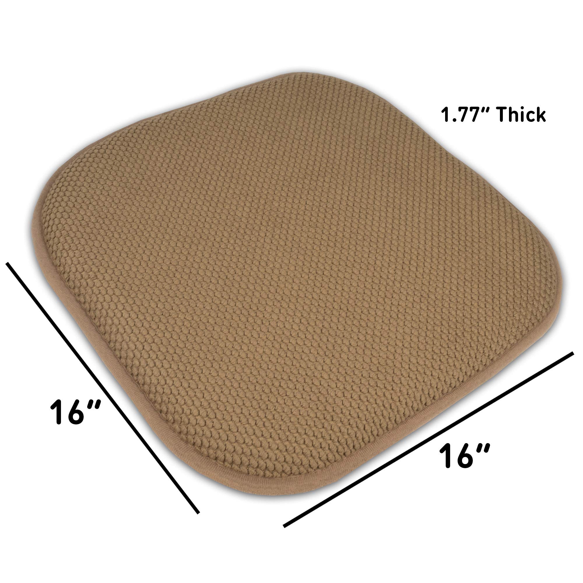 Sweet Home Collection Memory Foam Honeycomb Nonslip Back 16'' X 16'' Chair/Seat Cushion Pad, 2 Pack, Taupe
