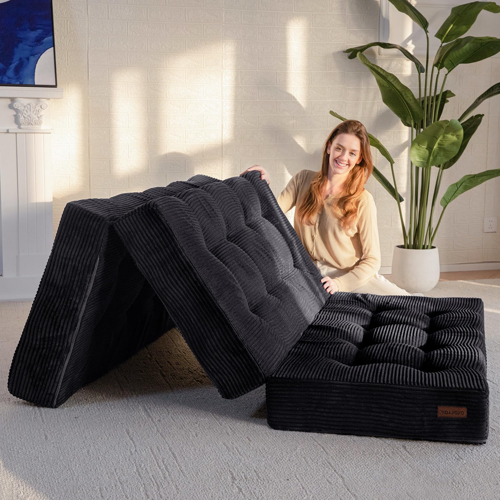MAXYOYO Tri-Fold Mattress, 6 Inch Tufted Folding Mattress Full Foam Bed, Foldable Floor Couch Guest Bed Topper Portable Camping 