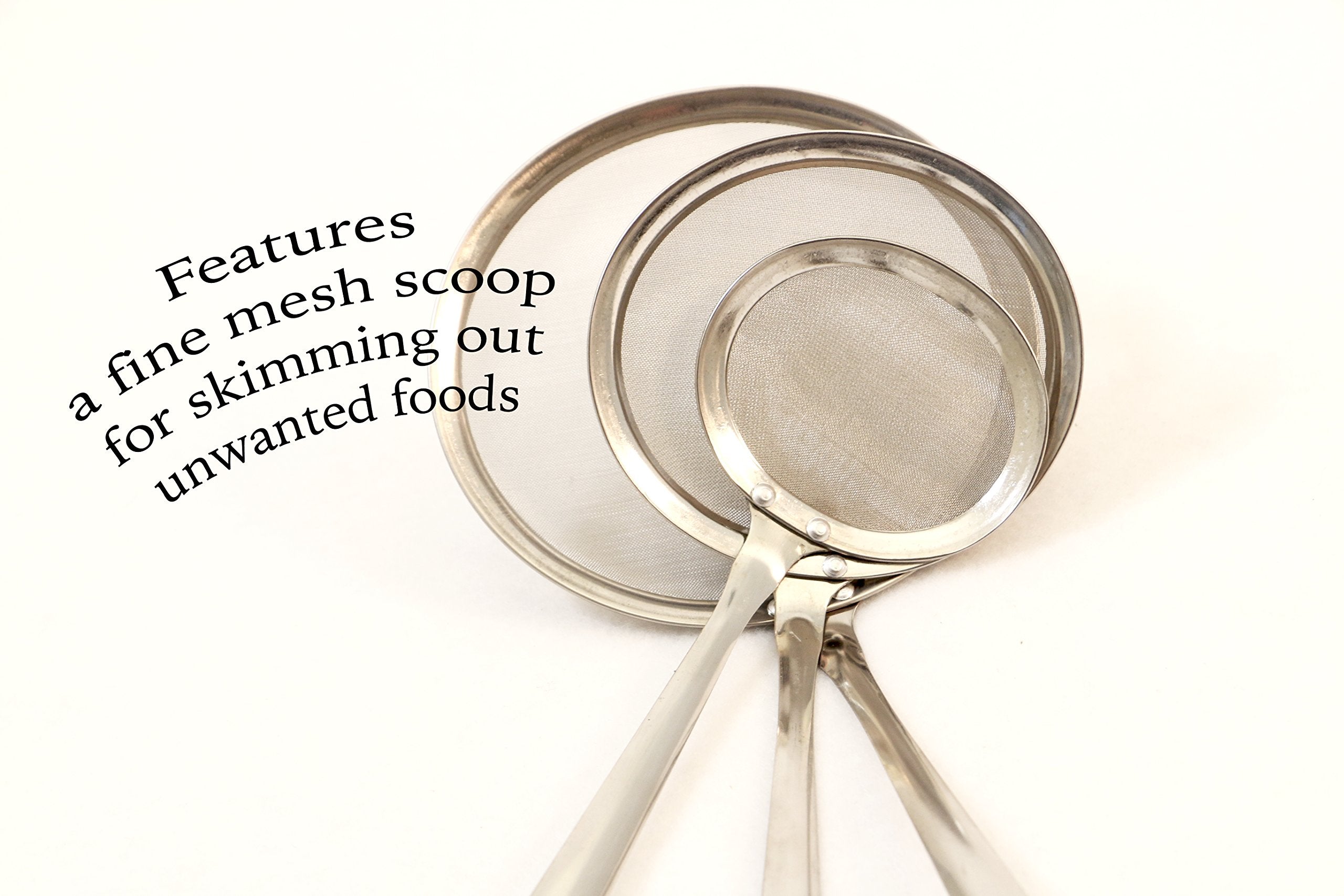 Cook Pro Stainless Steel Mesh Skimmers With Fine Mesh Scoop, Set Of 3
