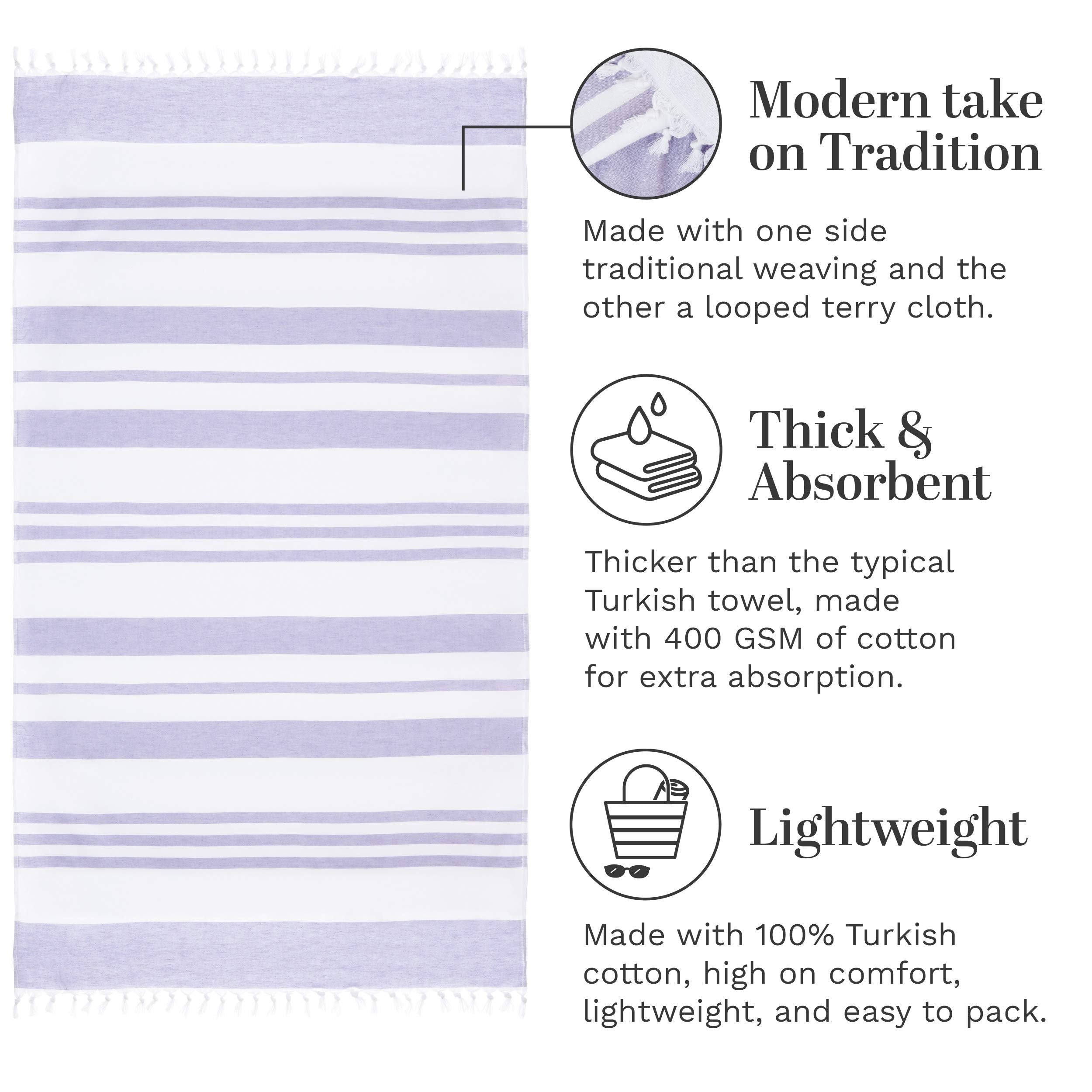 Laguna Beach Textile Co. Soft Turkish Fouta Beach Towel - Lavender Purple, 400 Gsm