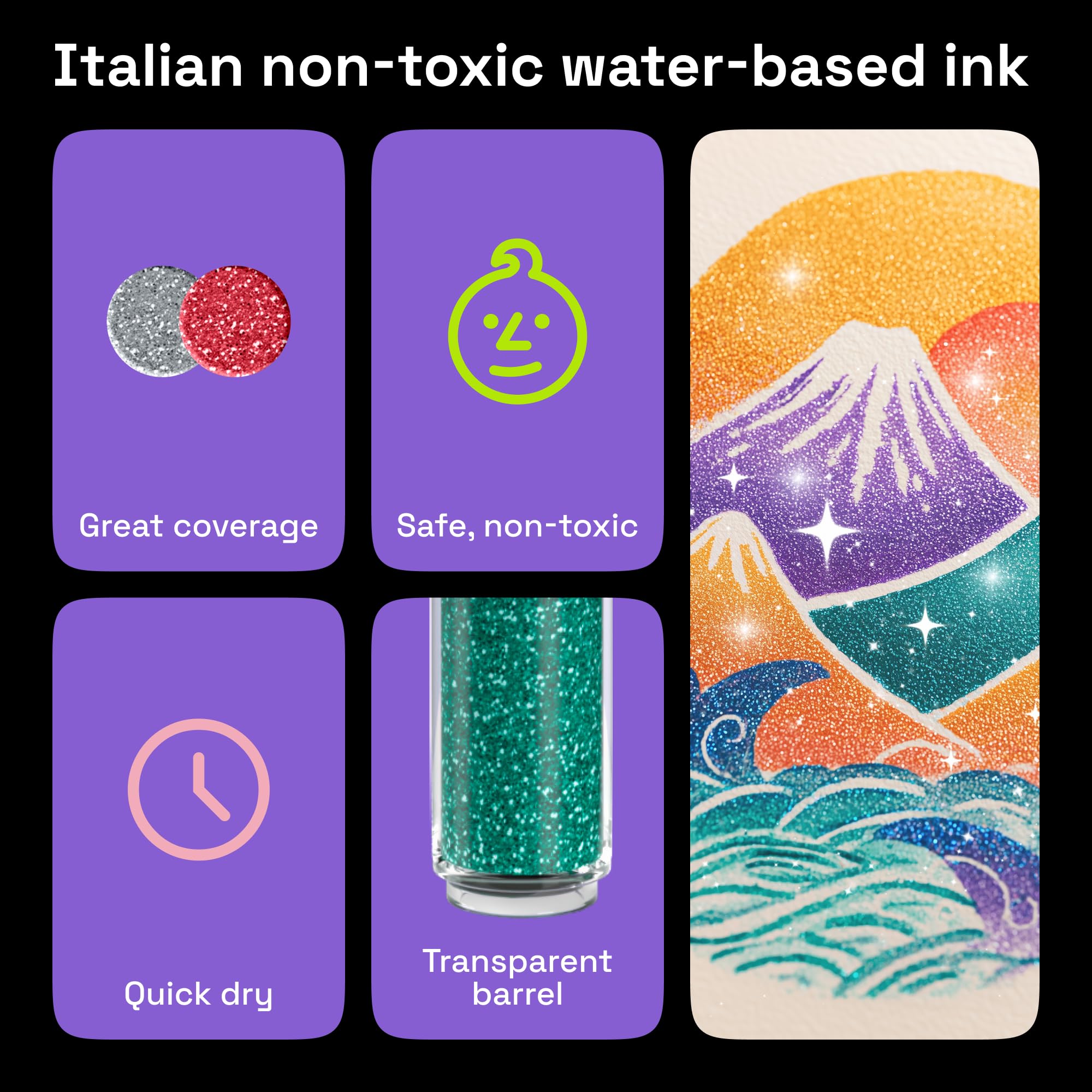 ARTISTRO 12 Glitter Paint Pens for Glass Marking, Rock Painting, Ceramic, Wood, Fabric, Scrapbooking, DIY Craft Making, Coloring